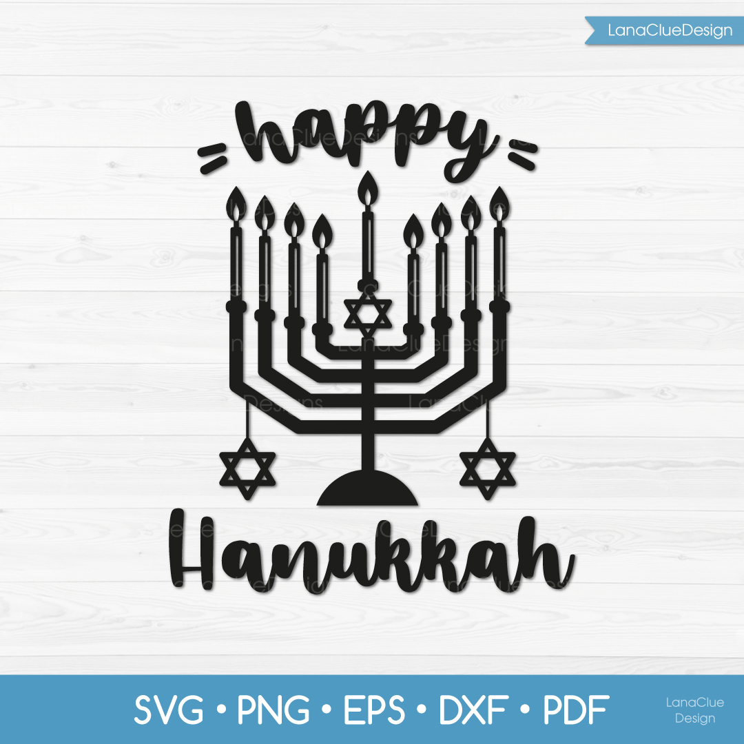 Happy Hanukkah Design with Menorah SVG Cut File Inspire Uplift