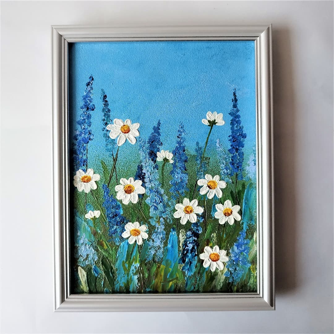 Wildflowers acrylic painting, Daisies wall art, Artwork for Inspire