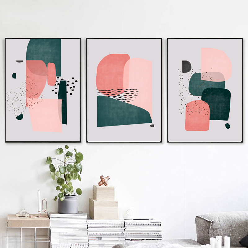 Geometric Art Prints Pink Green Wall Art Modern Print Instan Inspire