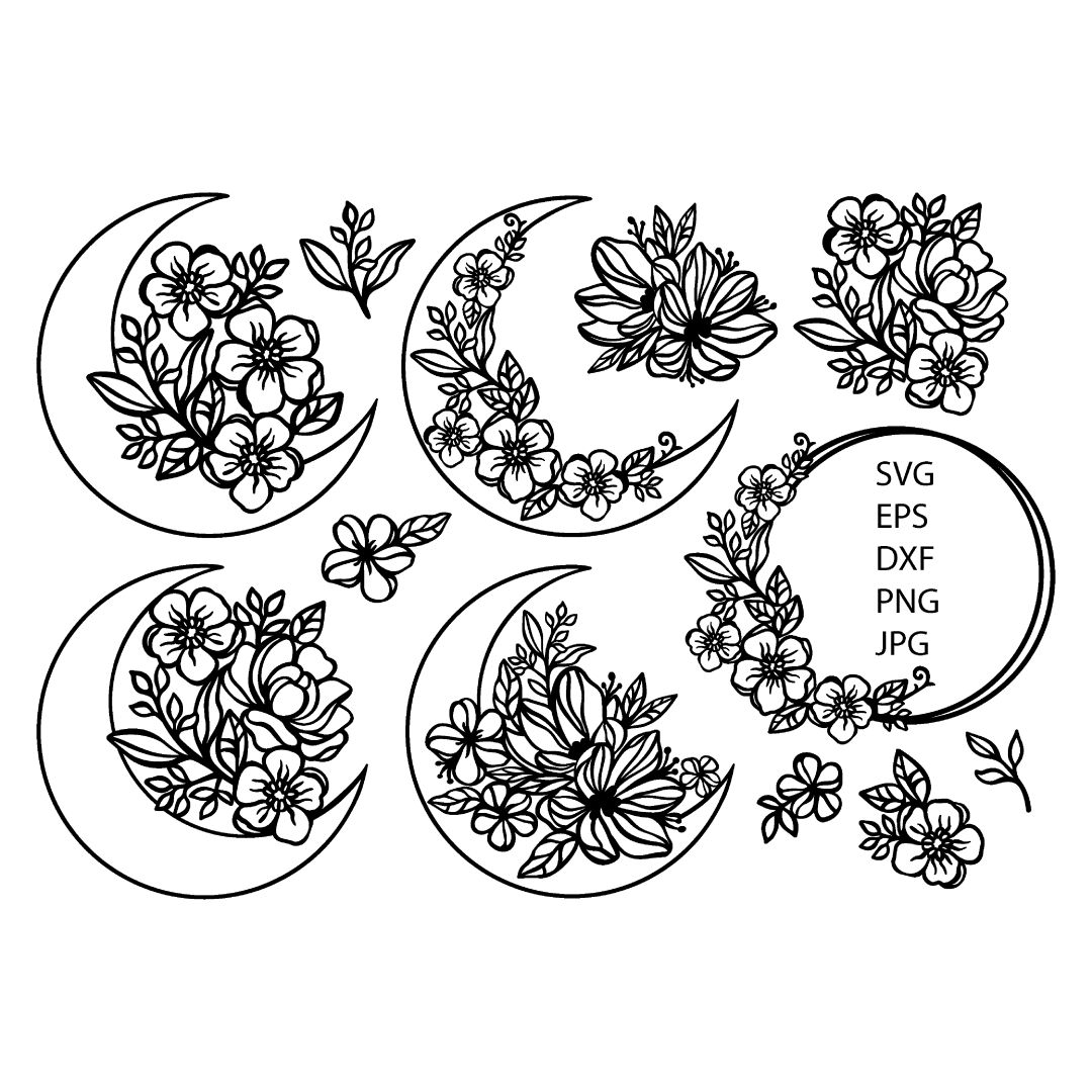 MOON FLOWER Svg Eps Dxf Png Vector Set For Plotter Cutting Inspire Uplift