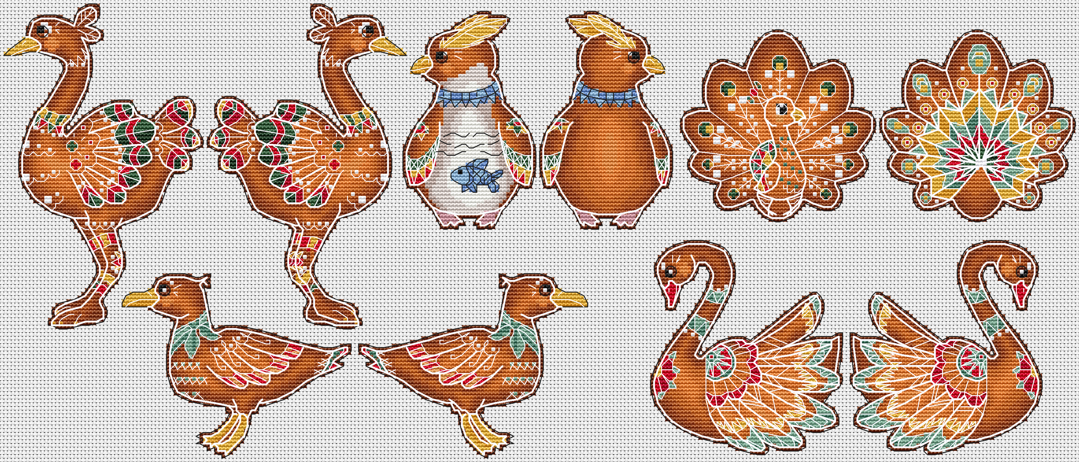 Gingerbread birds double sided cross stitch pattern PDF and Inspire