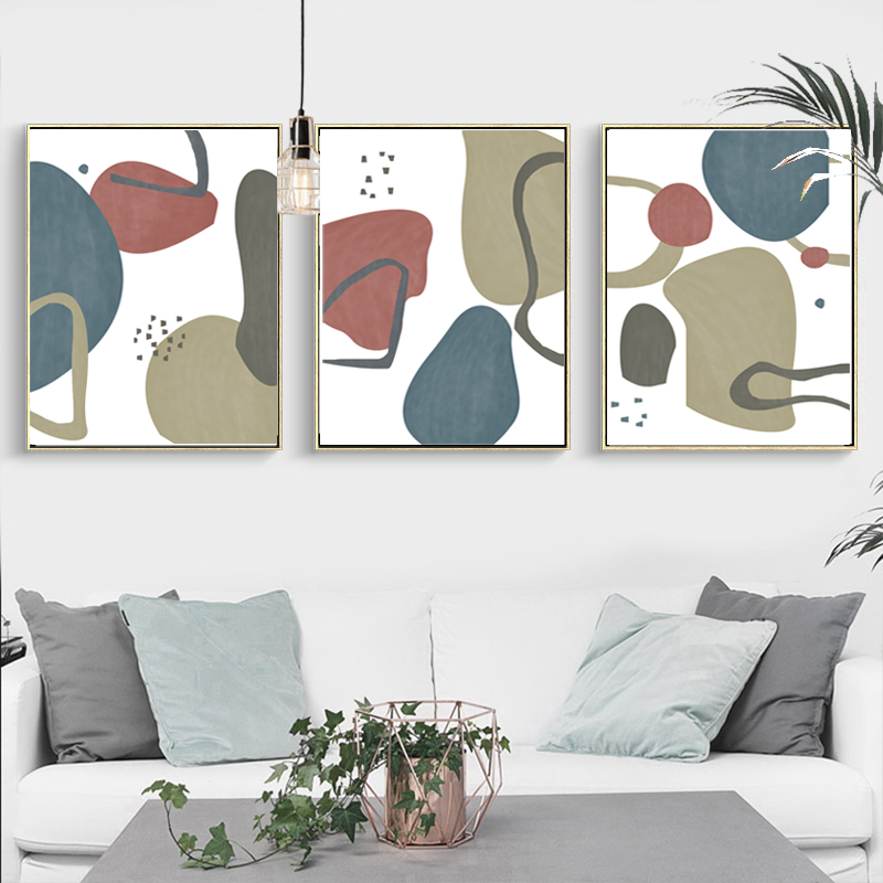 Abstract Modern Art Set Of 3 Large Artwork Navy Gray Wall Ar Inspire