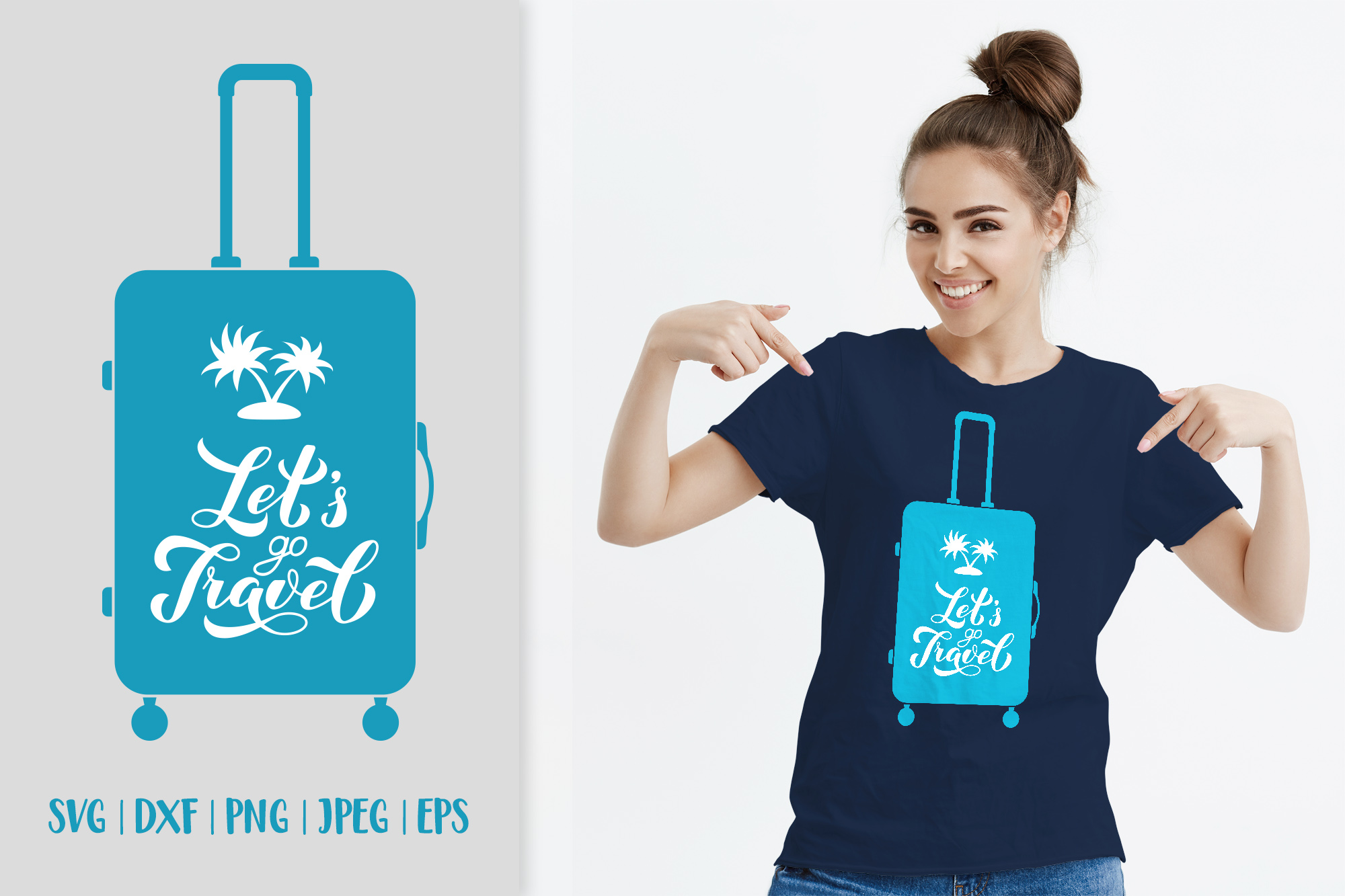 Lets Go Travel Suitcase SVG Hand Lettered Travel Quote Inspire Uplift