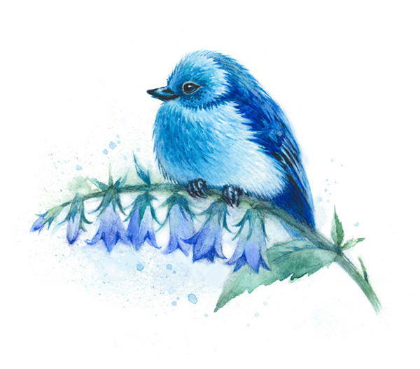 Blue Bird Watercolor Print, Blue Bird Watercolor Painting, B - Inspire