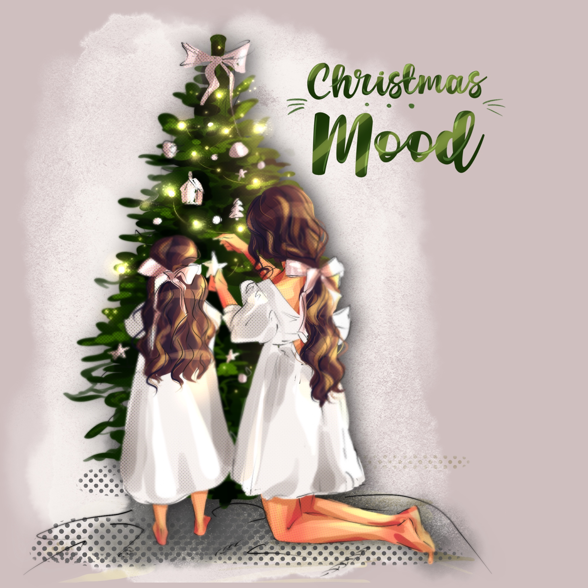 Christmas mom and daughter illustration - Inspire Uplift