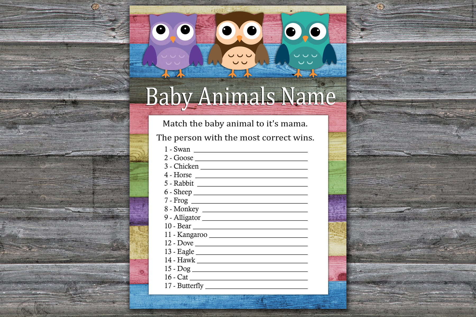 Owl Baby Animals Name Game,Woodland Baby shower games printa Inspire Uplift