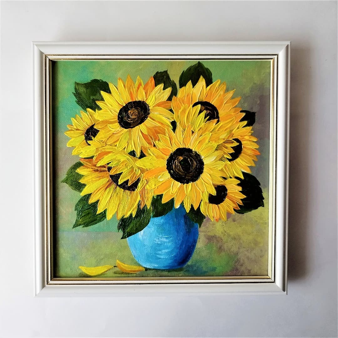 Impasto sunflower painting, A bouquet of sunflowers, Sunflow Inspire Uplift