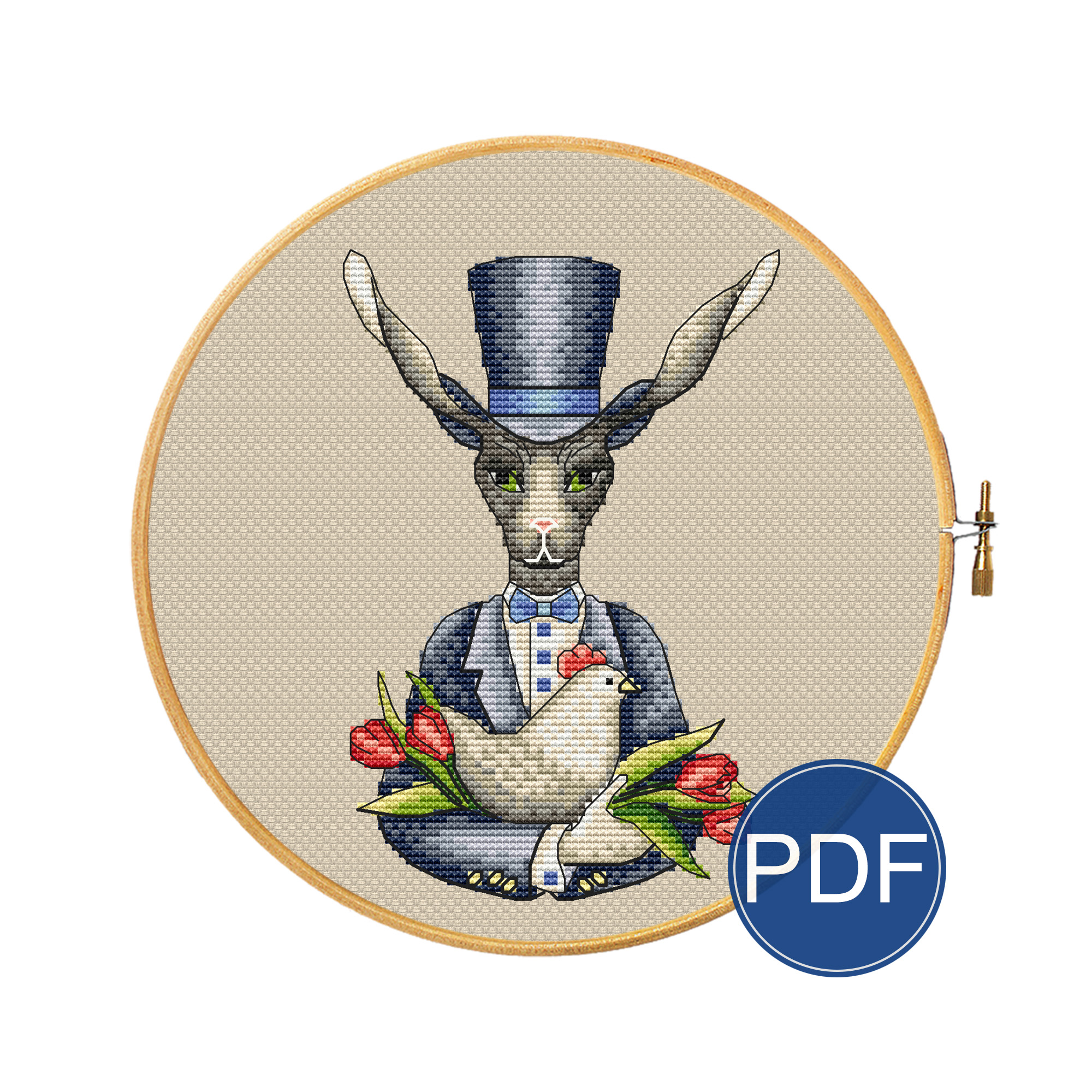Chainstitch Rabbit Mr. Rabbit for cross stitch pattern | Inspire Uplift