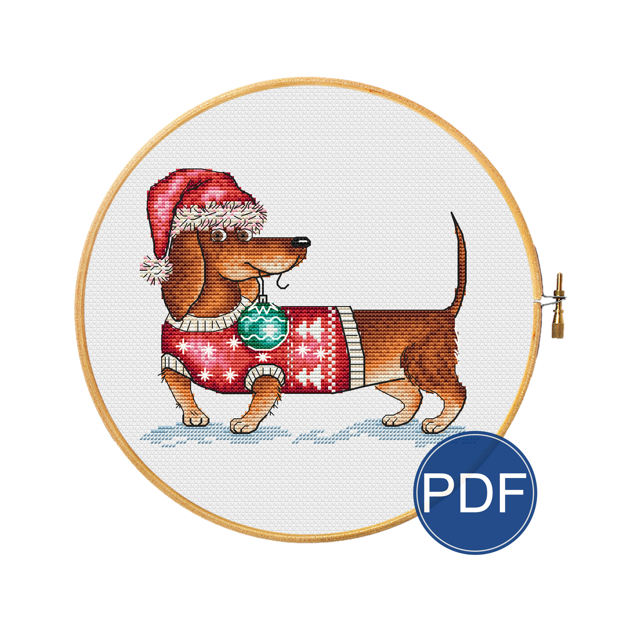 Christmas red dachshund for cross stitch pattern | Inspire Uplift