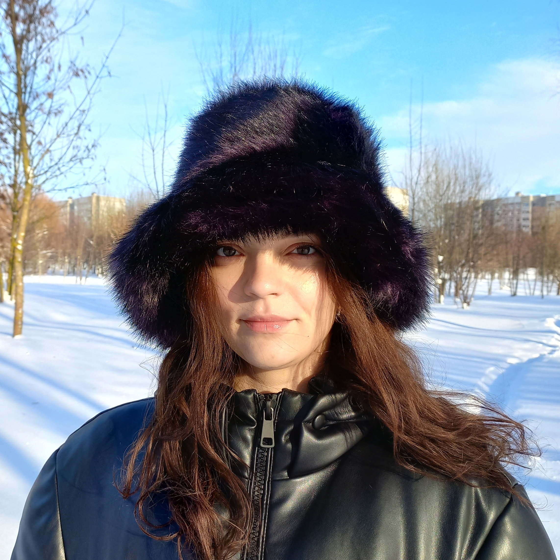 Dark purple faux fur bucket hat. Festival fur hat. Eggplant Inspire