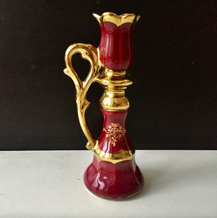 Russian Glazed Ceramic Candlesticks Holder with Handle. Hand Inspire