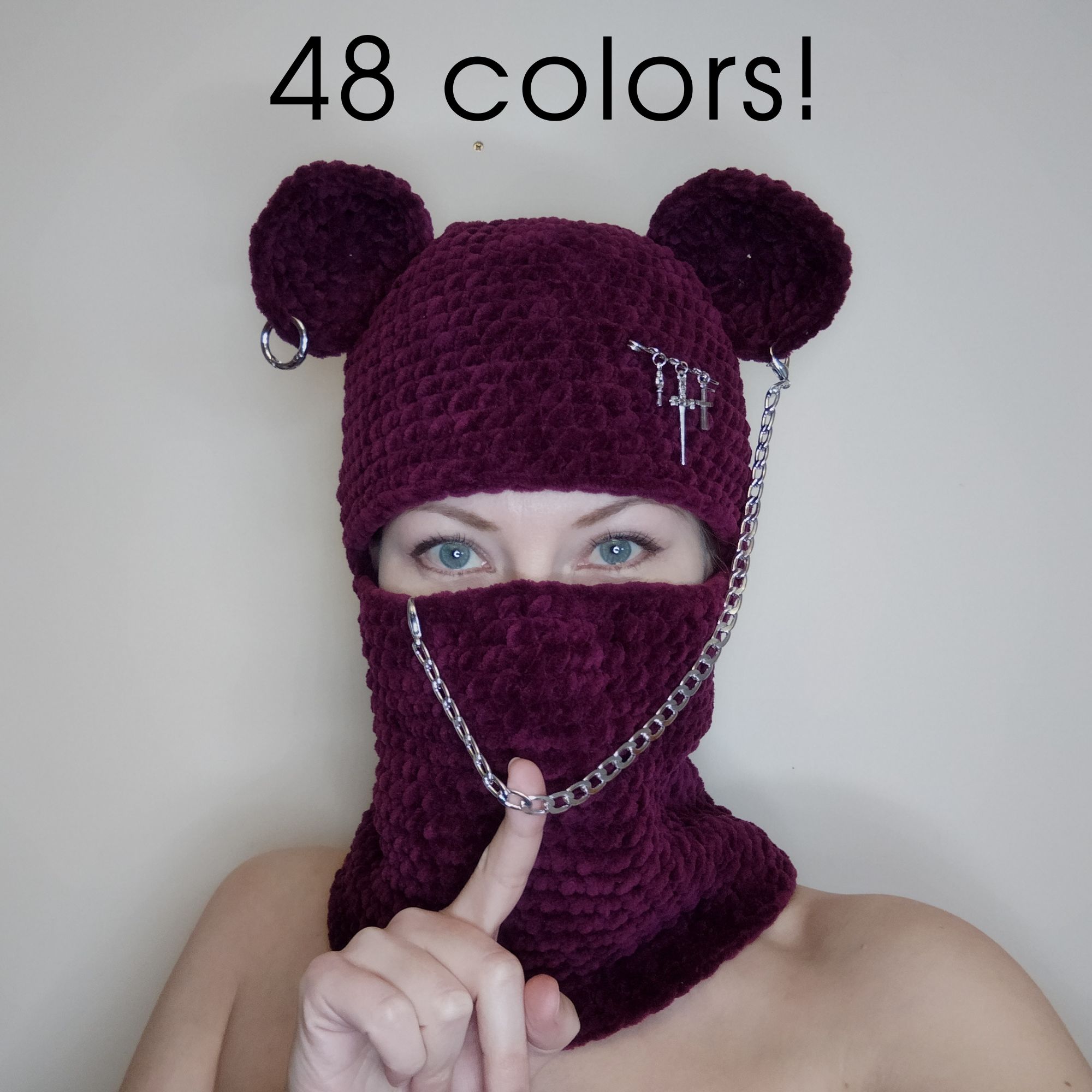 Bear balaclava crochet. 48 colors! Fluffy bear ear hat Kawai Inspire