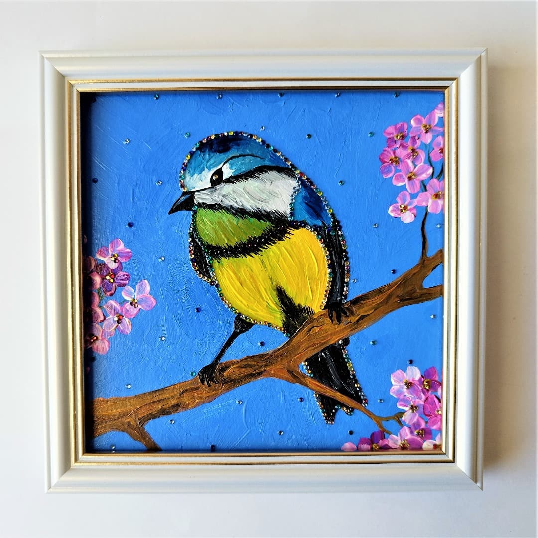 Bird wall art framed, Bird painting, Crystal art diamond pai Inspire