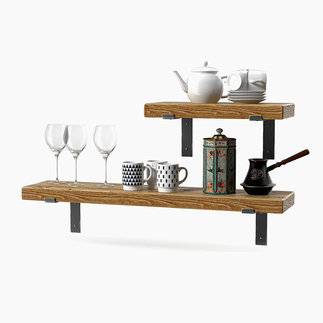 SET OF 2 Rustic Solid Wooden Floating Shelves. Wall Decor. F Inspire