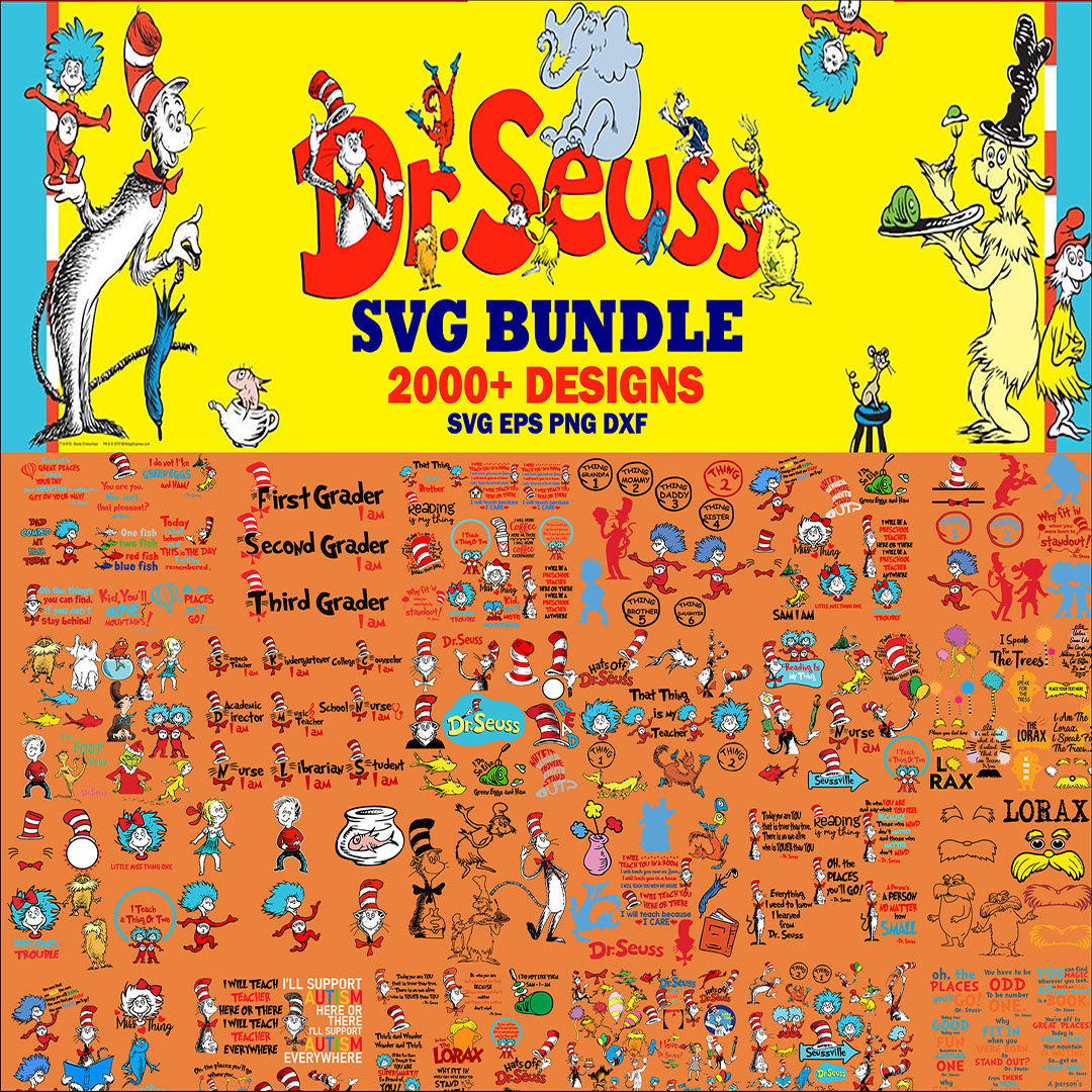 2000 Dr Seuss SVG LAYERED Bundle, Grinch SVG, Cat In The Hat | Inspire ...