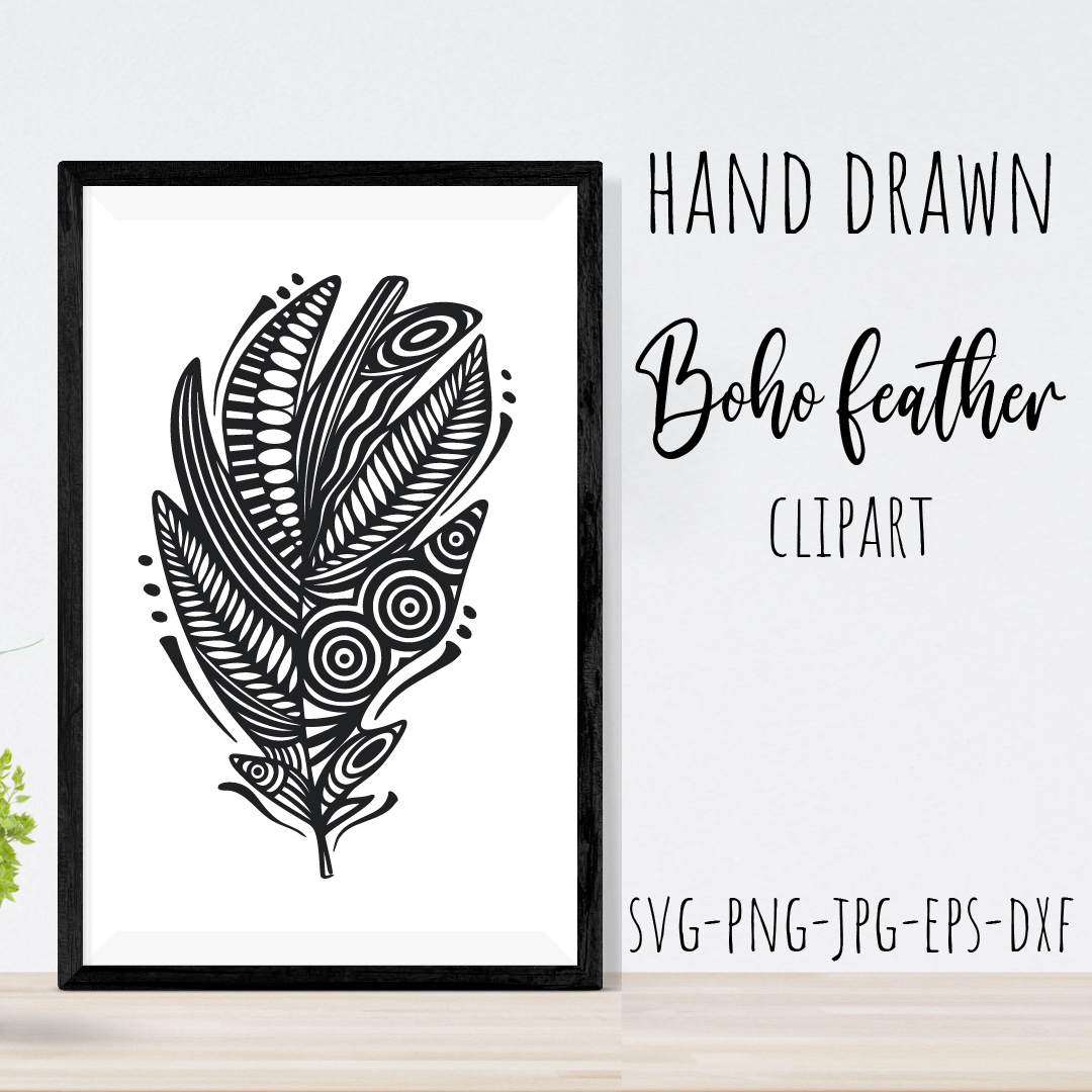 Boho Feather Silhouette. Hand drawn feather clipart - SVG | Inspire Uplift
