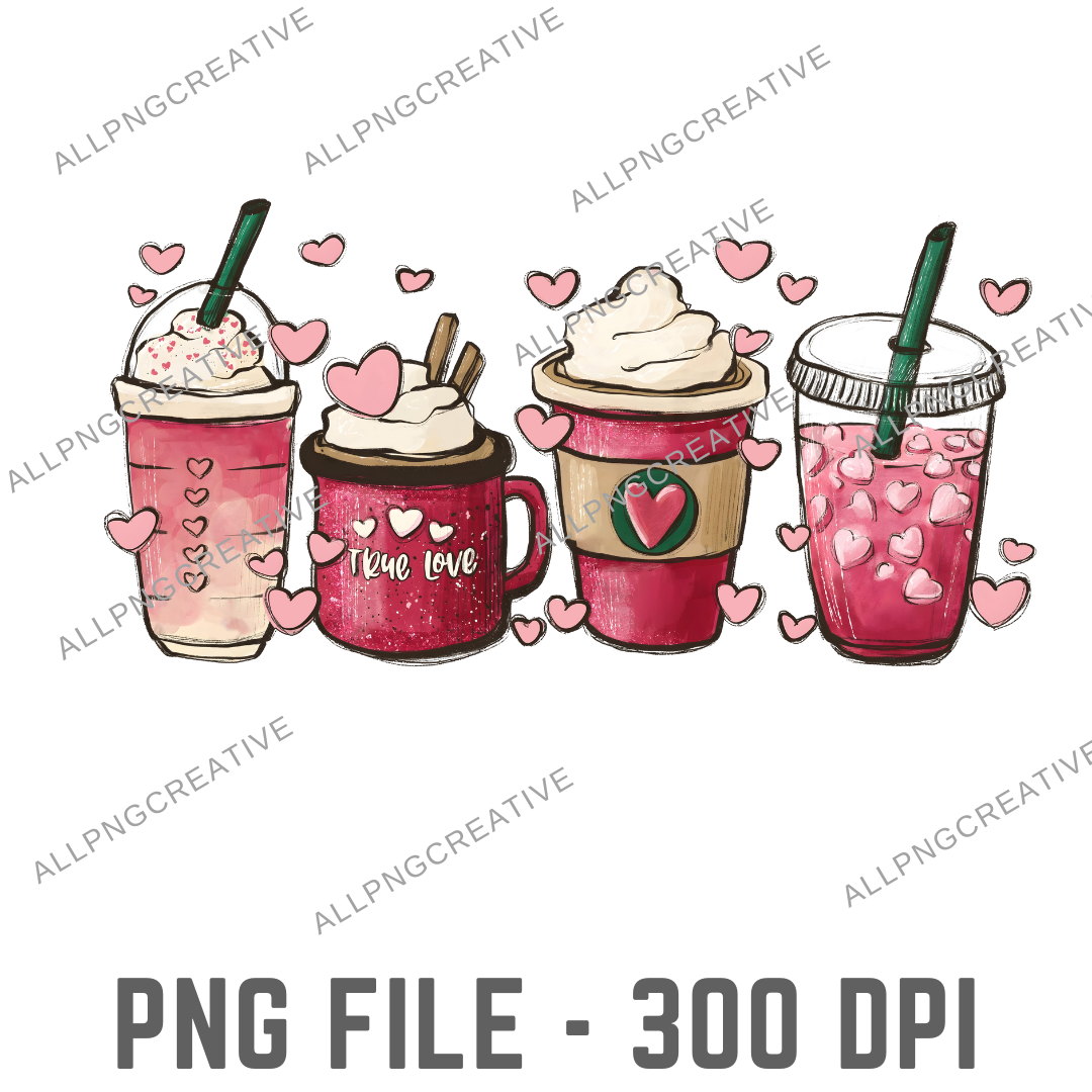 Valentine coffee lover PNG, latte iced stars coffee digital Inspire