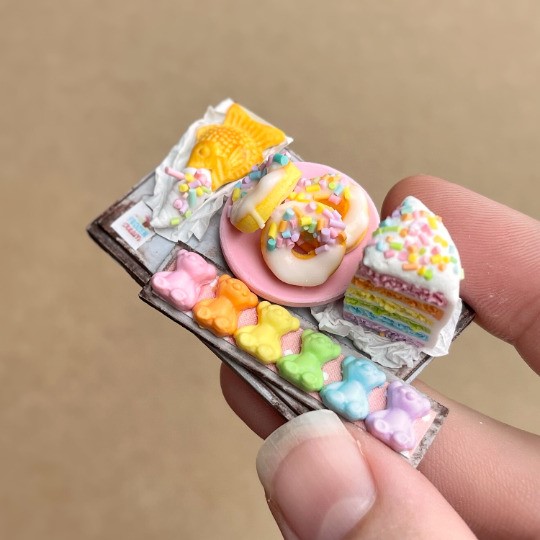 Doll miniature set of sweet pastries on a tray for playing w Inspire