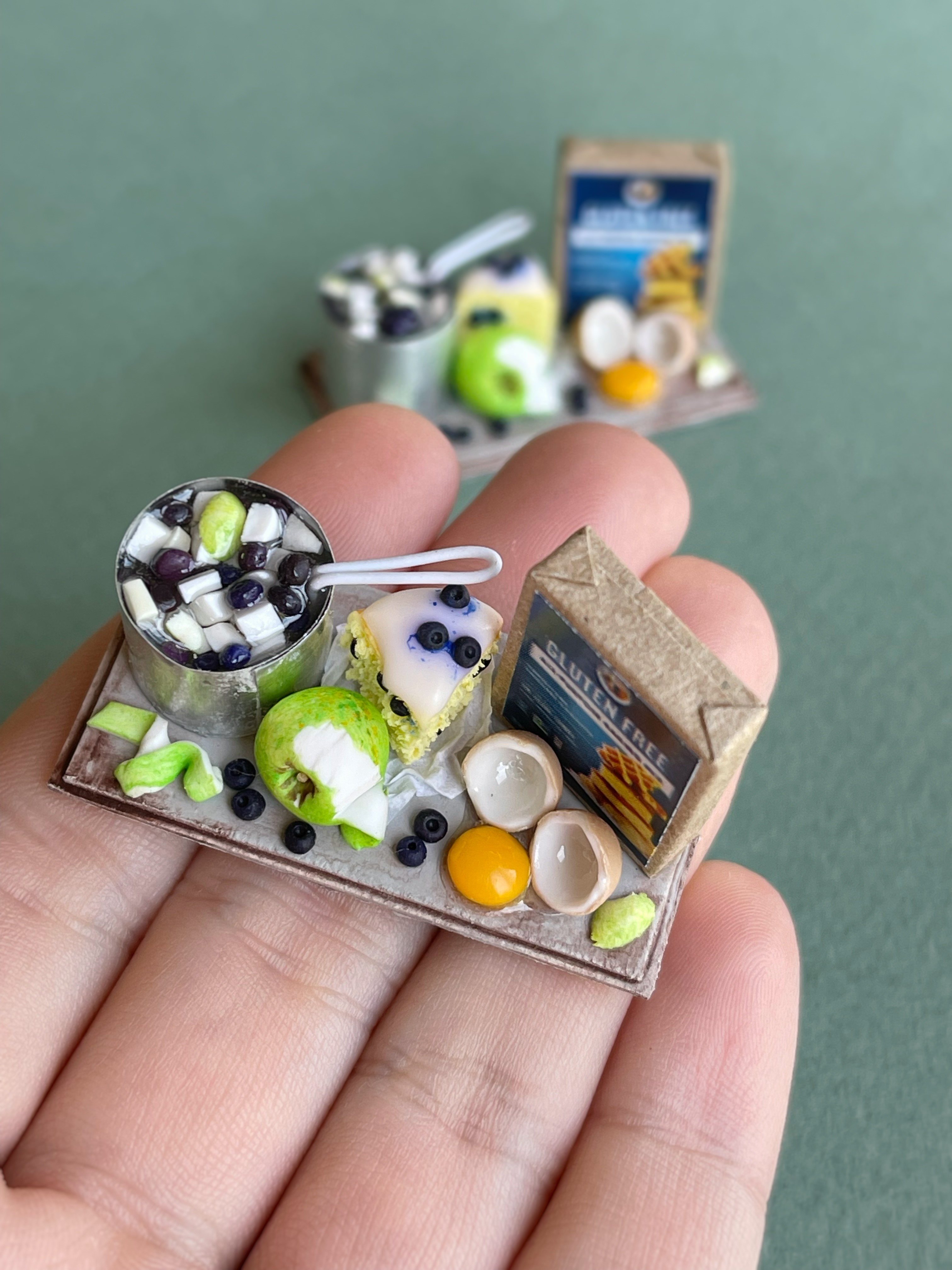 Doll miniature set for making fruitcake on a tray for playin Inspire