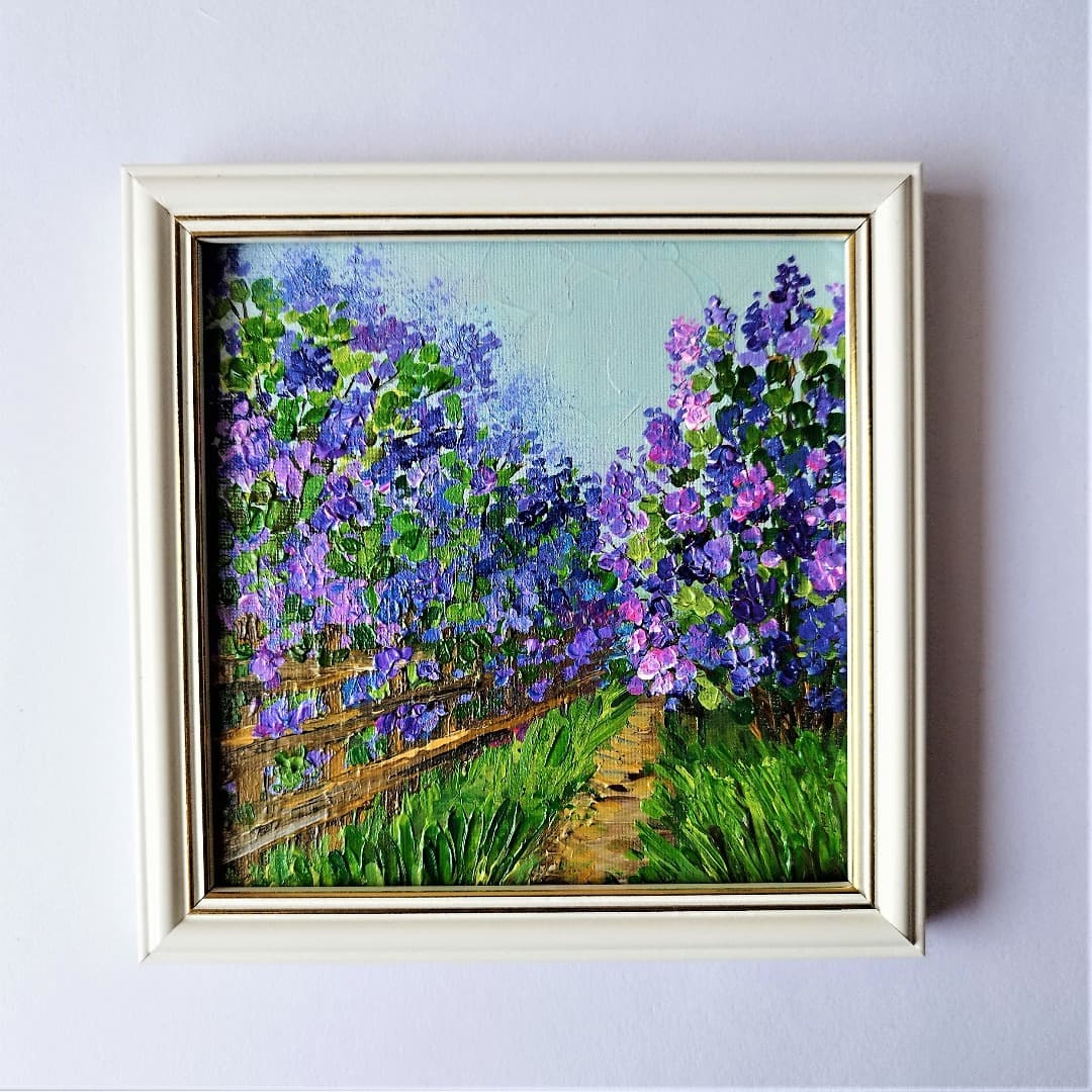 Lilac Wall Art Framed Landscape Painting Acrylic Inspire Uplift