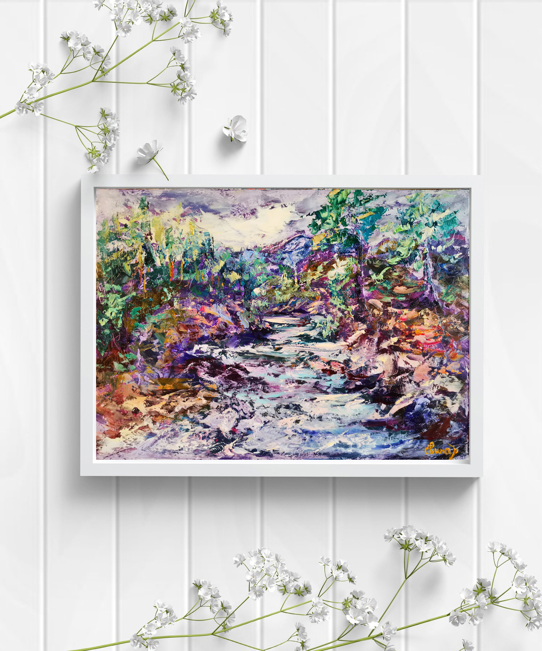 Forest Mountains River Impasto Painting Original Oil Art Art | Inspire ...