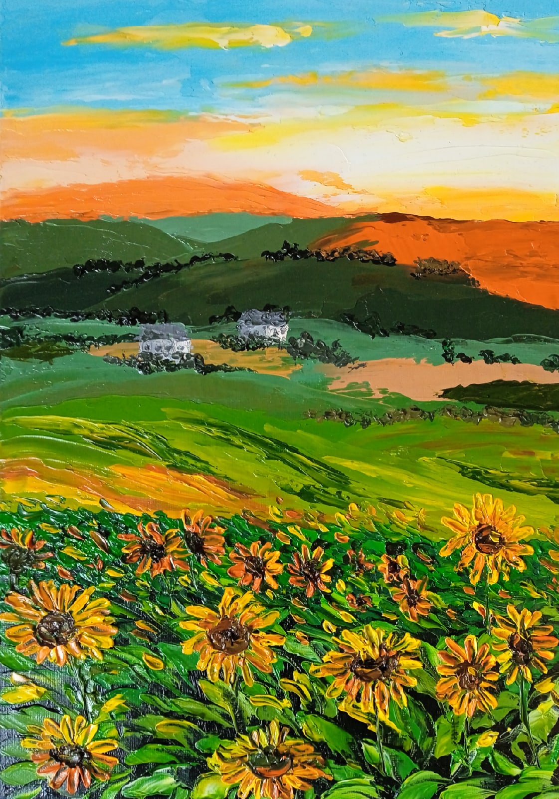 Oil Painting Sunflowers Palette Knife Original Art Wall Art | Inspire ...