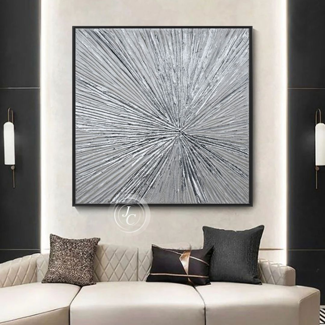 Silver Abstract Wall Art Silver Rays Original Painting Silve Inspire
