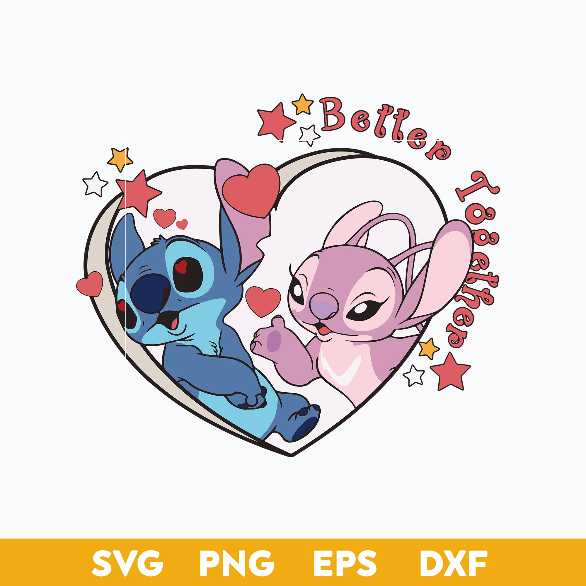 Beller Together SVG, Stitch And Angel Love SVG, Valentine Da Inspire