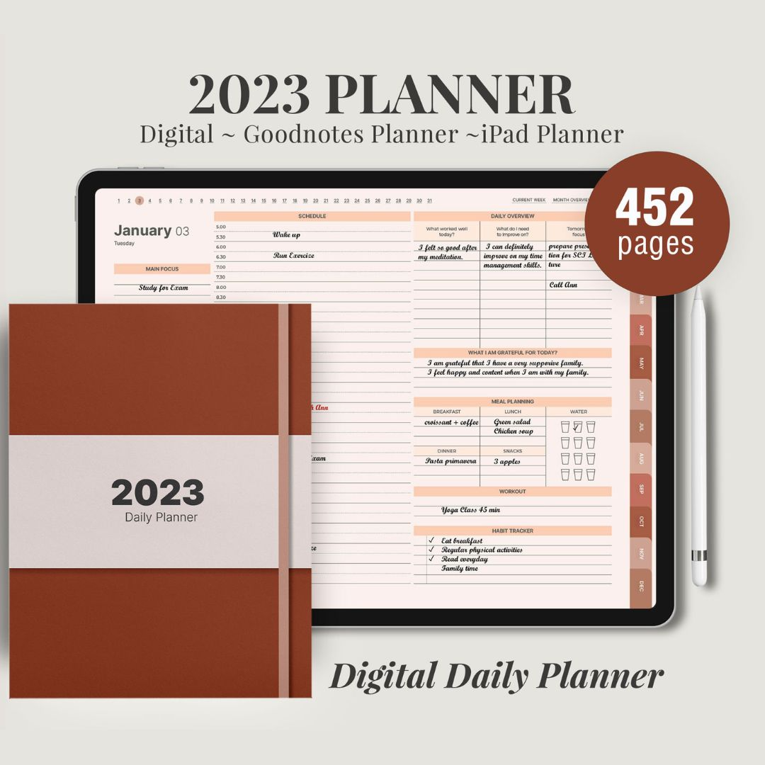 DIGITAL 2023 planner, Daily monthly weekly planner, Work Inspire Uplift