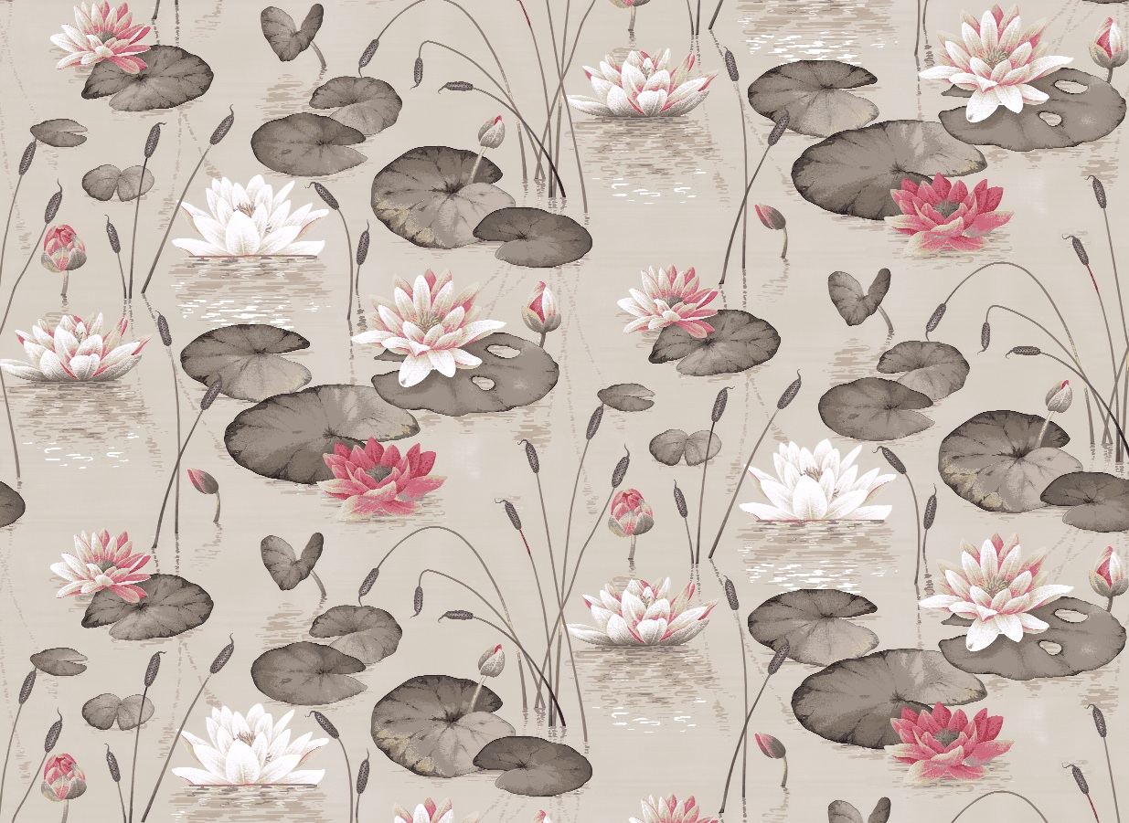 Water Lily Fabric, Fabric with Water Lilie, Linen and Viscos Inspire