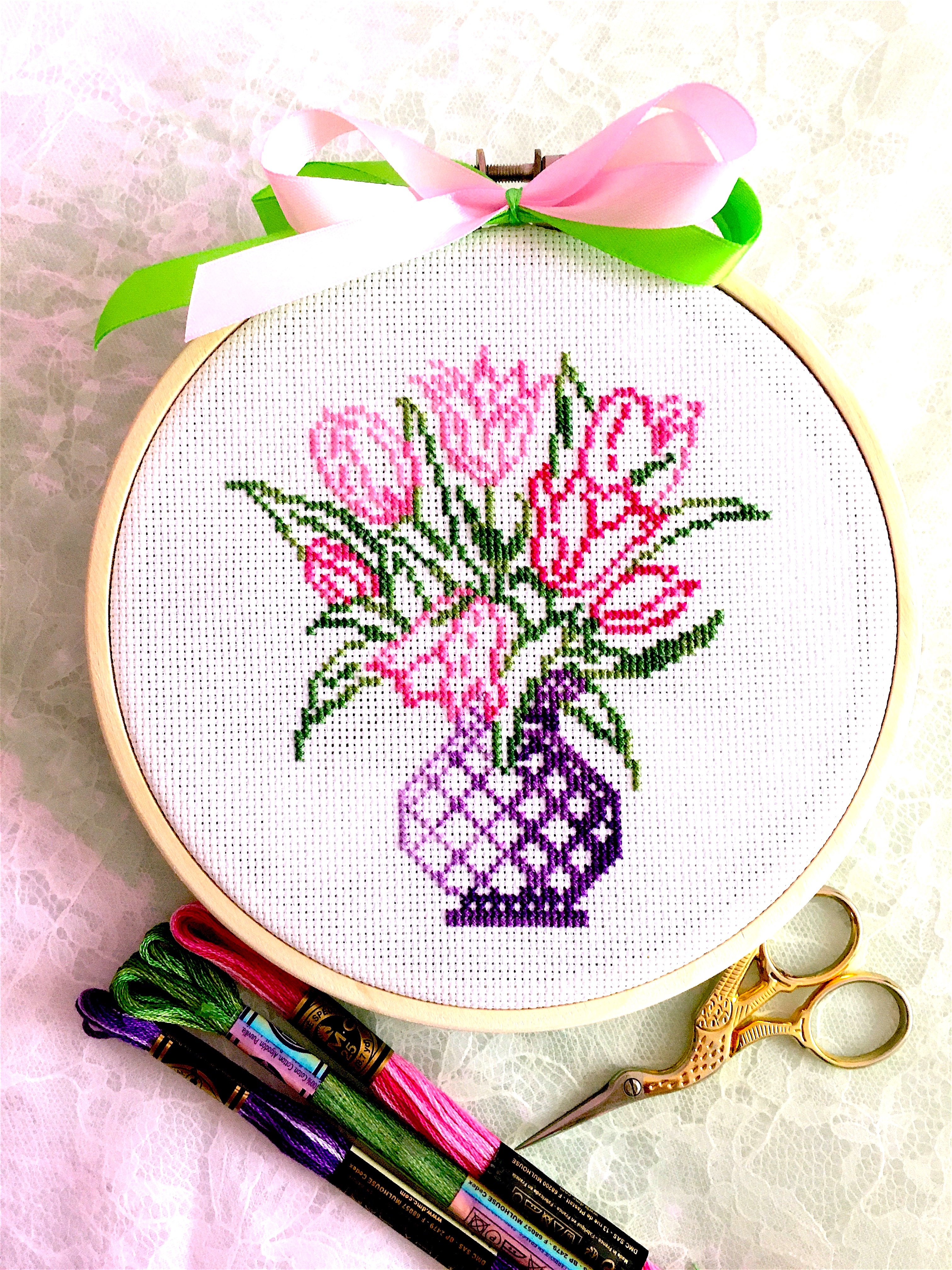 VARIEGATED TULIPS IN A VASE cross stitch pattern PDF by Cros | Inspire ...