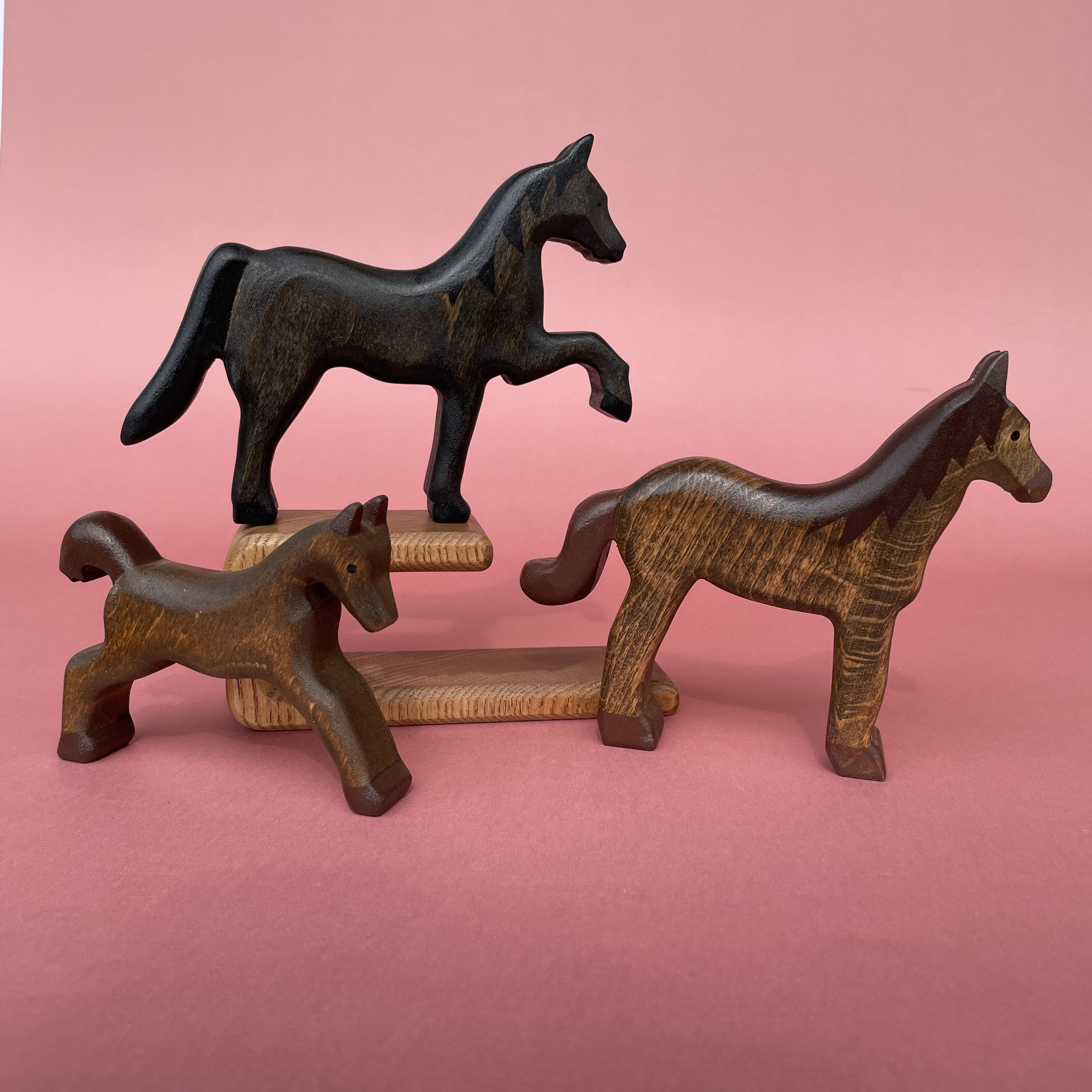 Wooden horses set (3 pcs) Wooden toys Farm animal toys Inspire