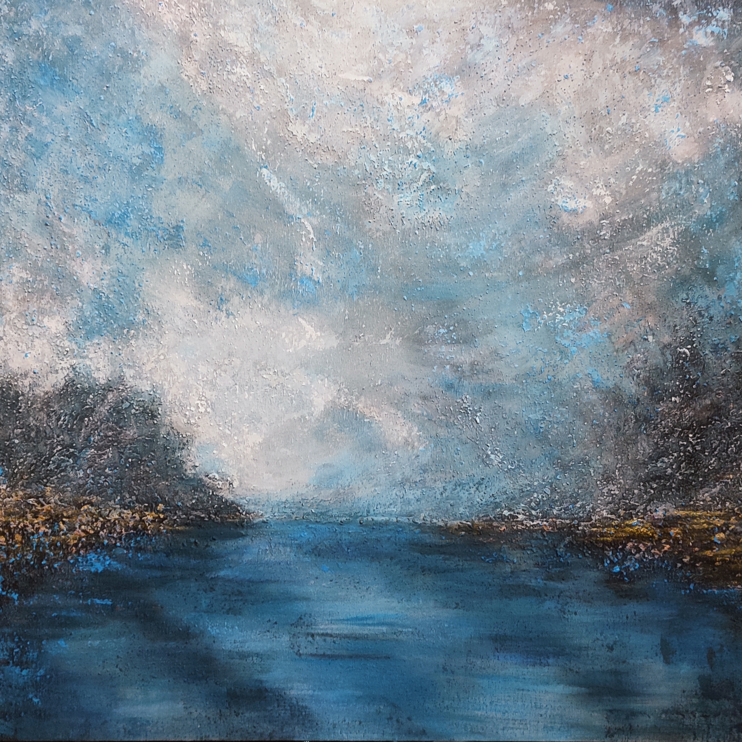 Large Painting Abstract Textured Landscape in Blue Colors | Inspire Uplift