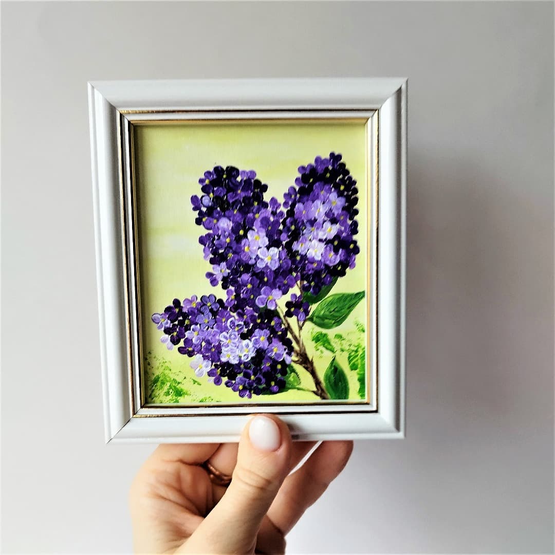 Lilac wall art mini painting impasto small wall decor Inspire Uplift