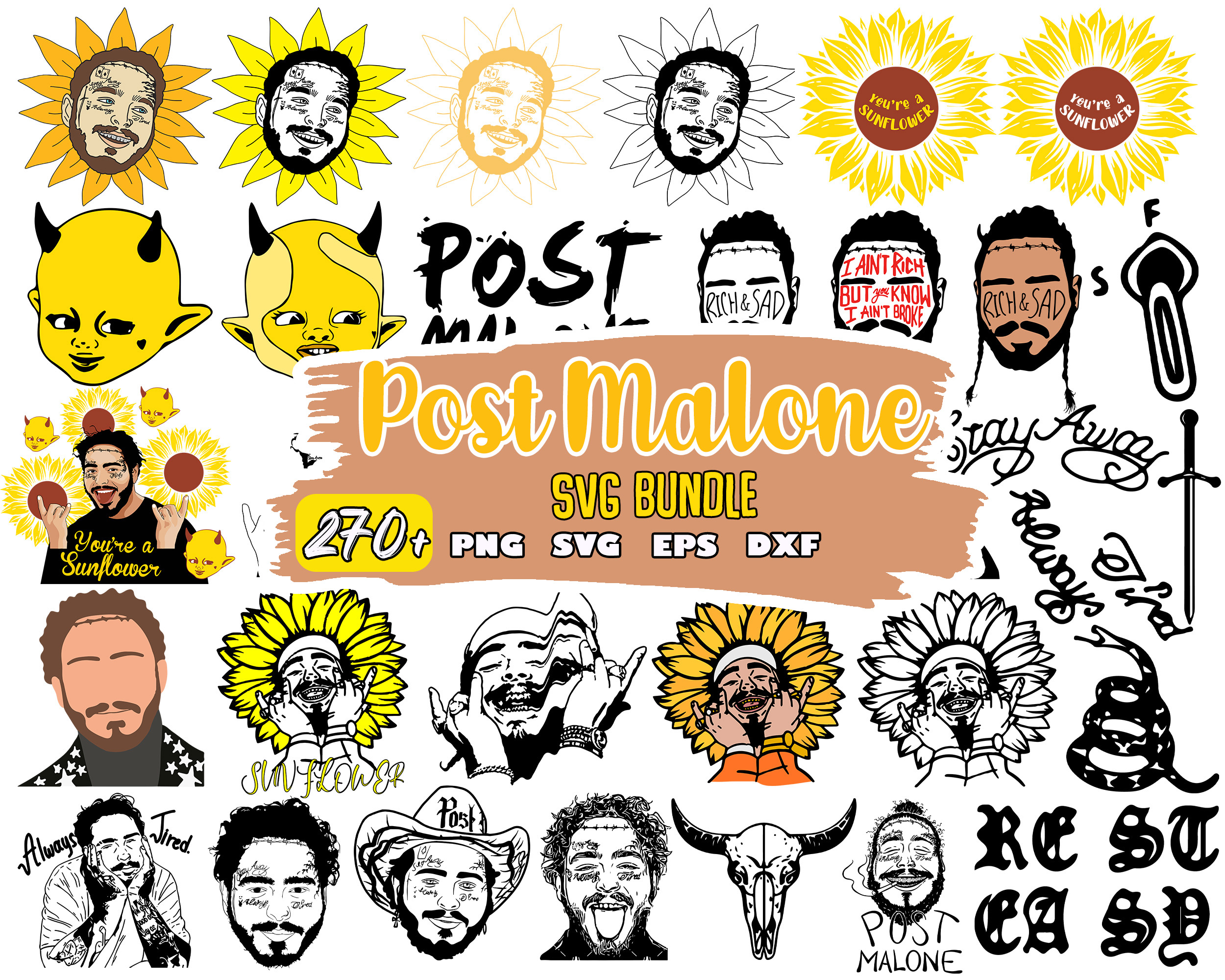 Post Malone Vector Pack, Post Malone SVG, Post Malone Silhou - Inspire ...