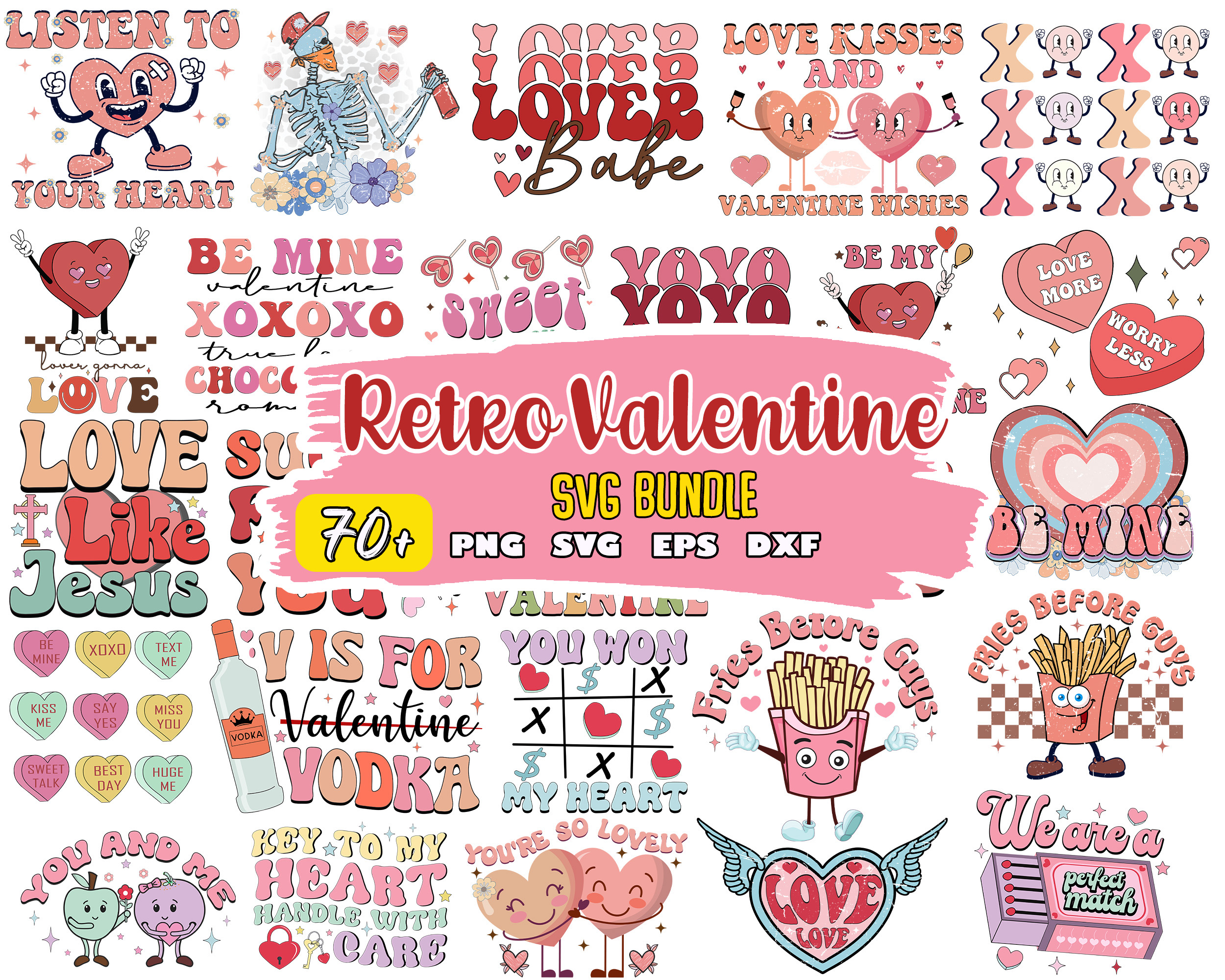 Retro Valentine bundle PNG , Retro Valentine PNG, Cutting Im | Inspire ...