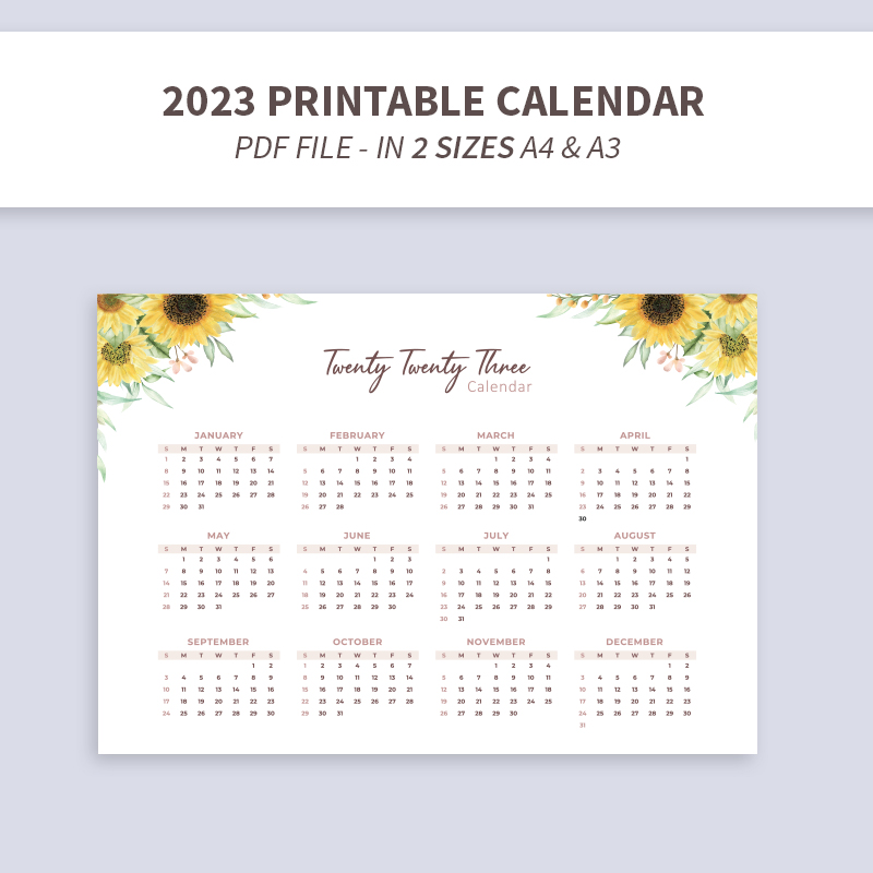 Printable Calendar 2023, A3 & A4 Calendar Printable Wall Calendar 2023