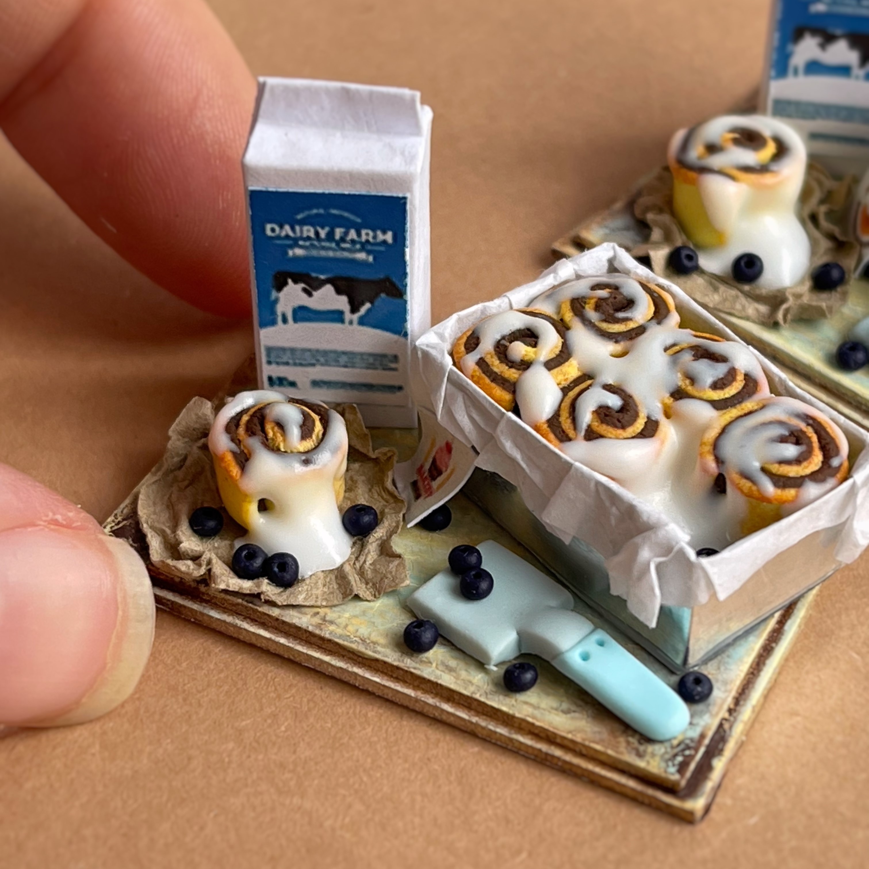 Doll miniature set of sinabon buns on a tray for playing wit Inspire