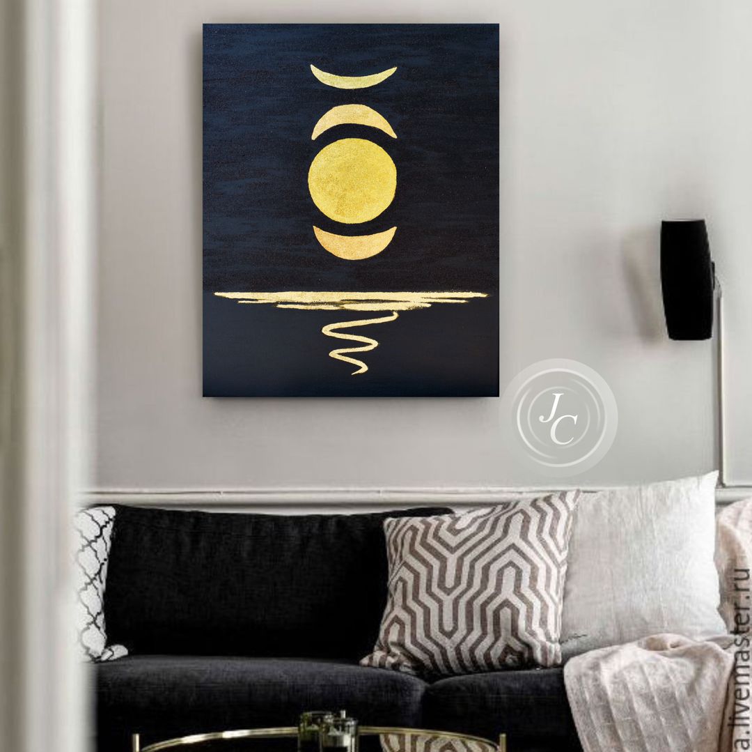 Black and Gold Abstract Wall Art Moon Phases Painting Origin | Inspire ...