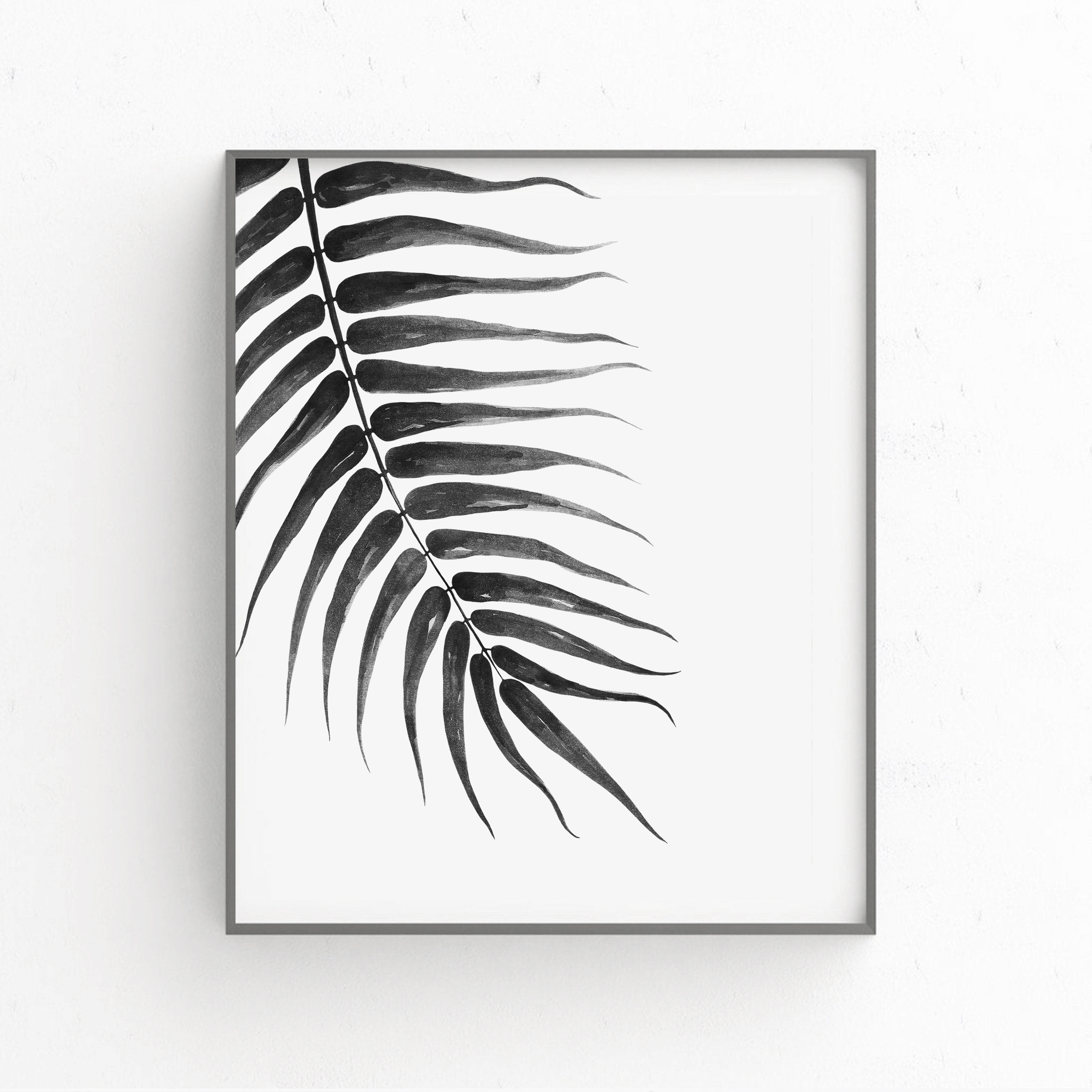 Black and white palm leaf print, Tropical leaves wall art | Inspire Uplift