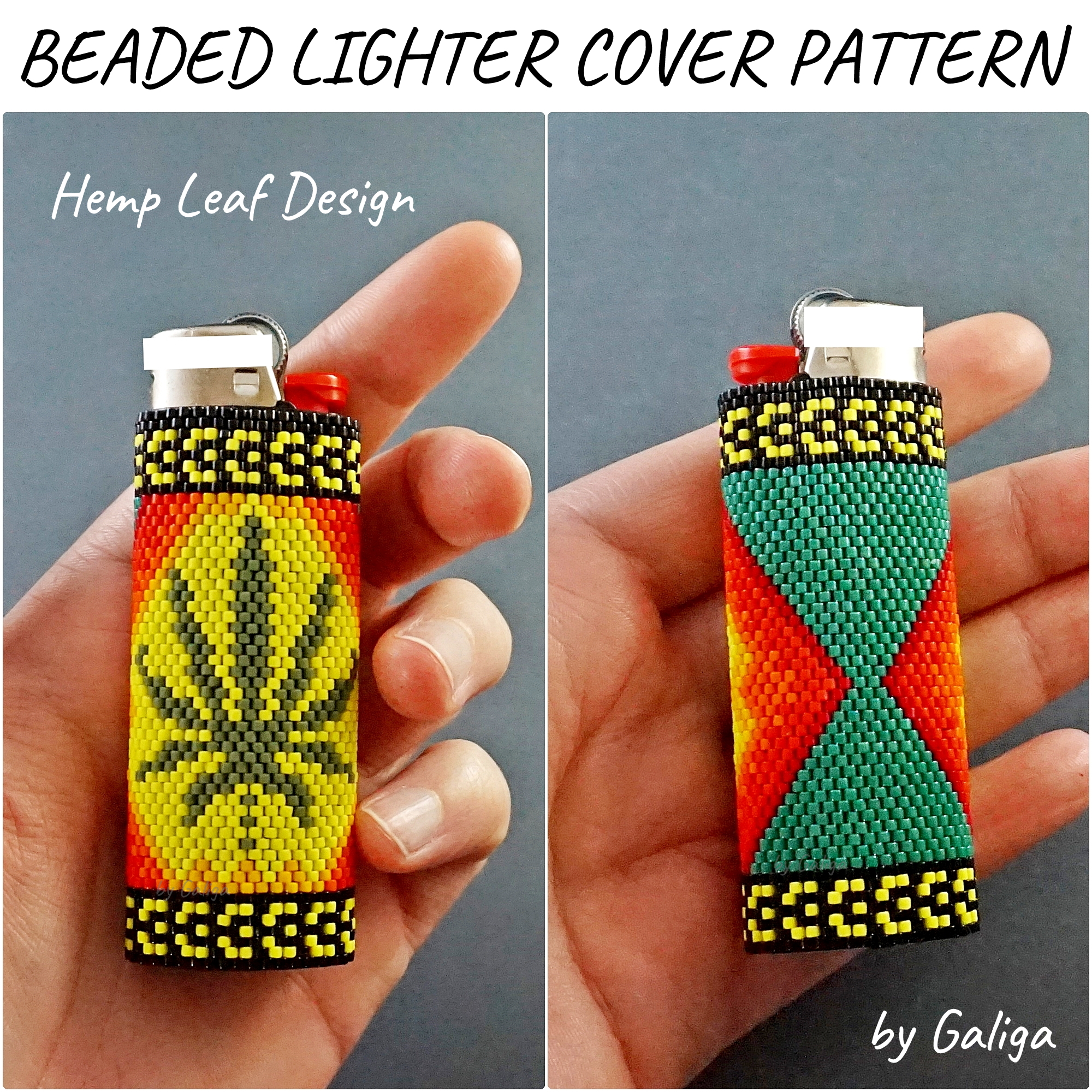 HEMP LEAF Lighter Cover Pattern Lighter Beading Rasta Colors | Inspire Uplift hemp-leaf-lighter-cover-pattern-lighter-beading-rasta-colors-inspire-uplift