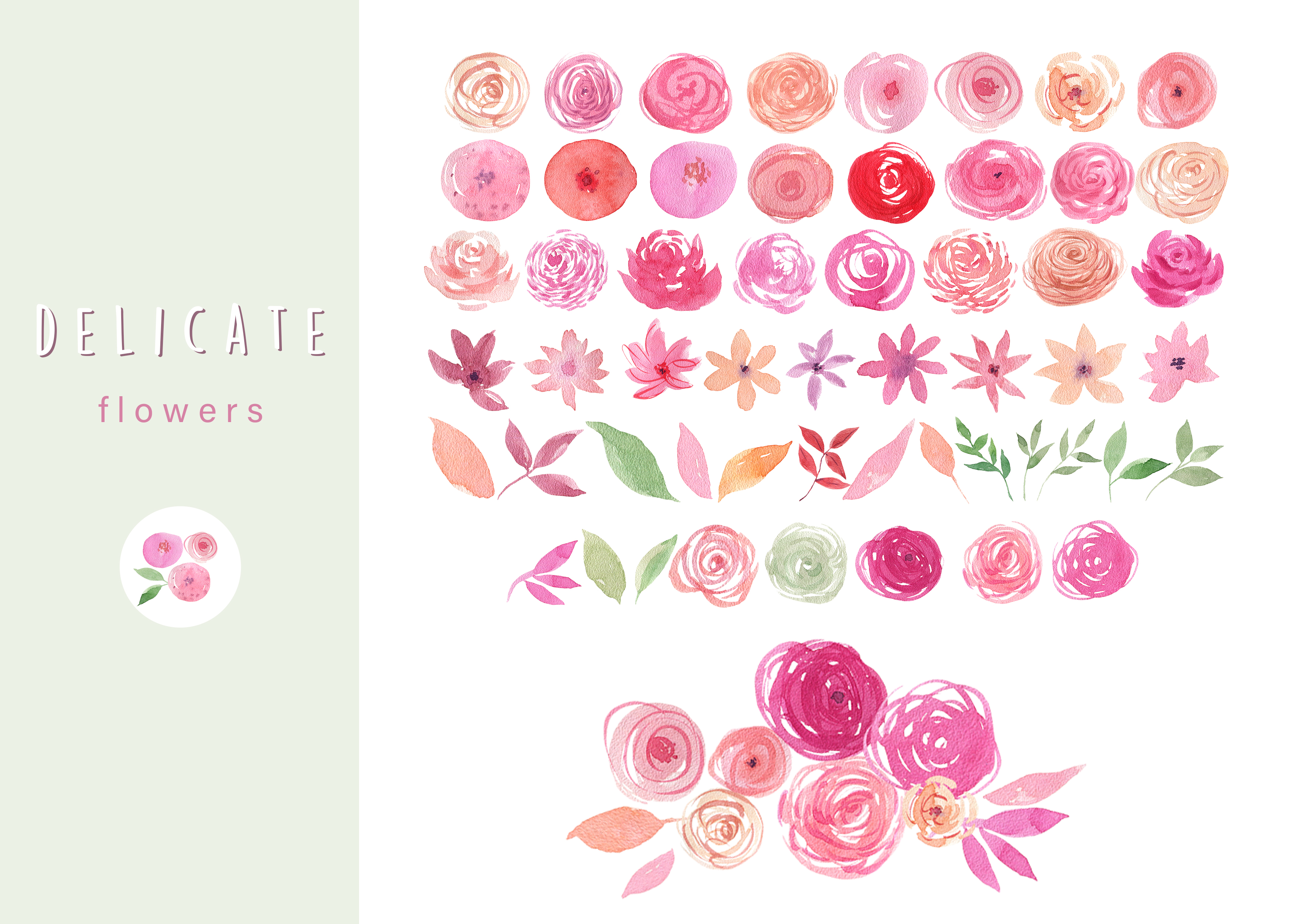Pretty Roses Watercolor set Garden Romance floral Blush Pink | Inspire ...