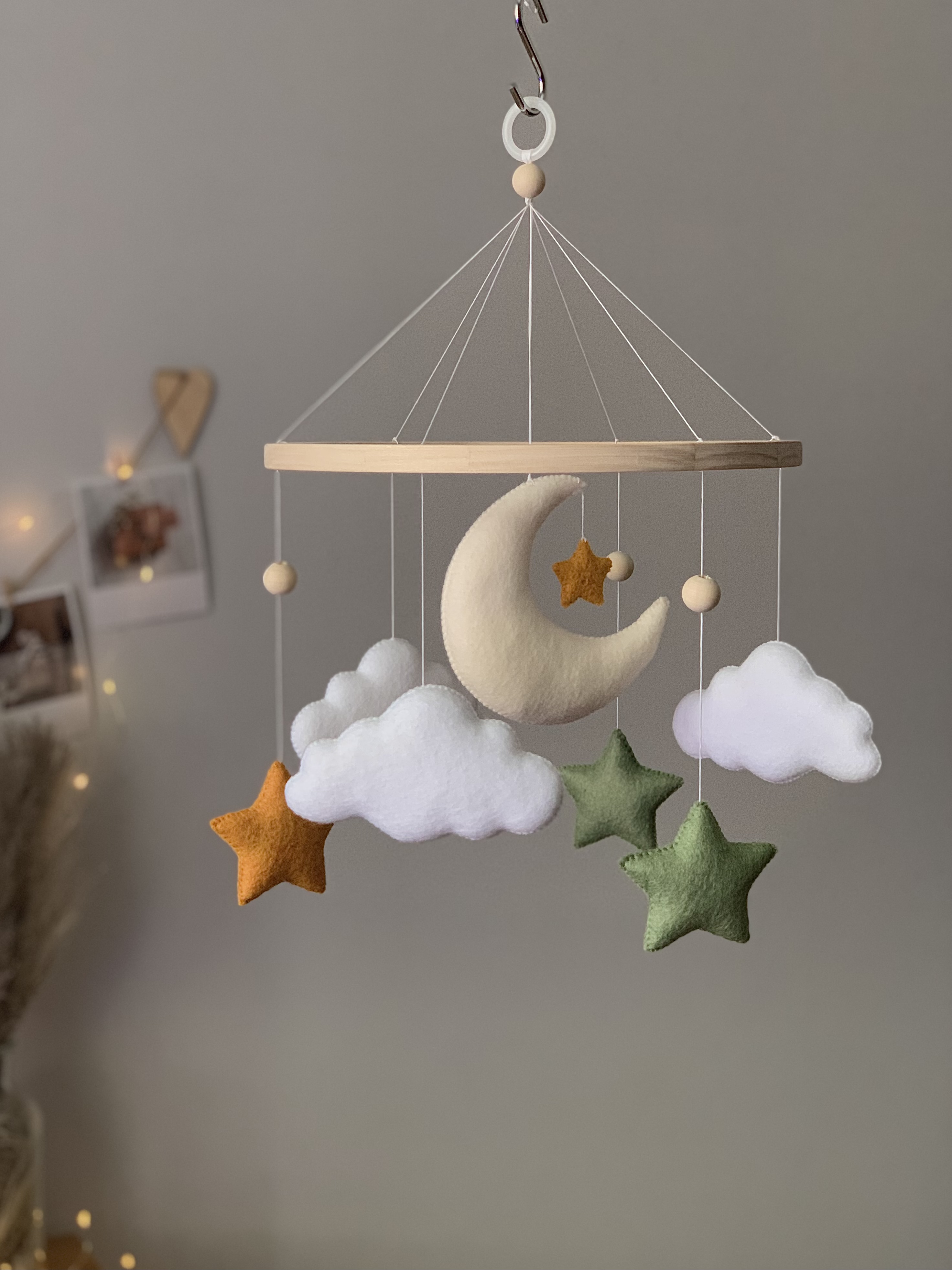 Baby mobile moon, baby mobile clouds and stars in natural sh Inspire