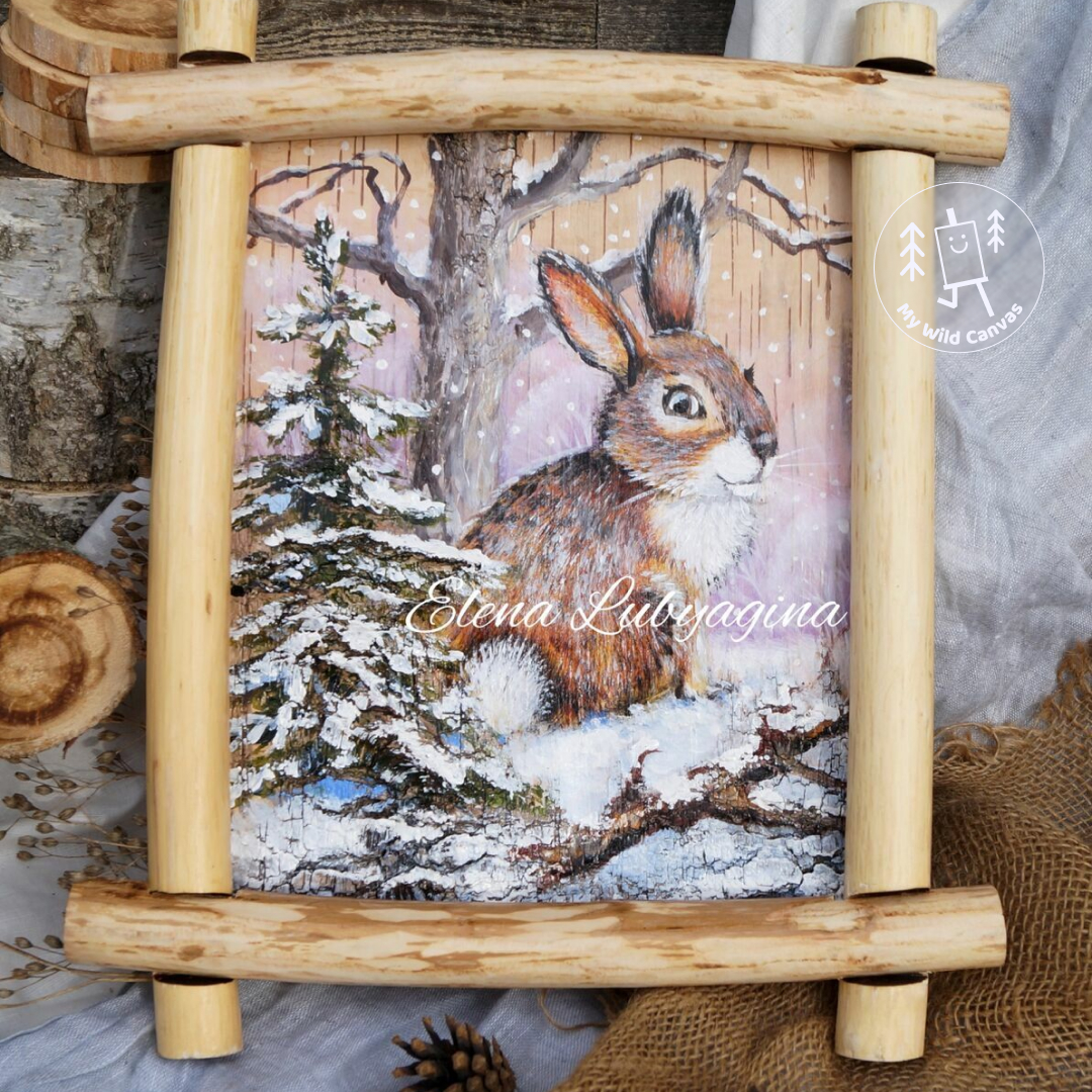 Cute Rabbit in the Woods, Painting on Birch Bark | Inspire Uplift