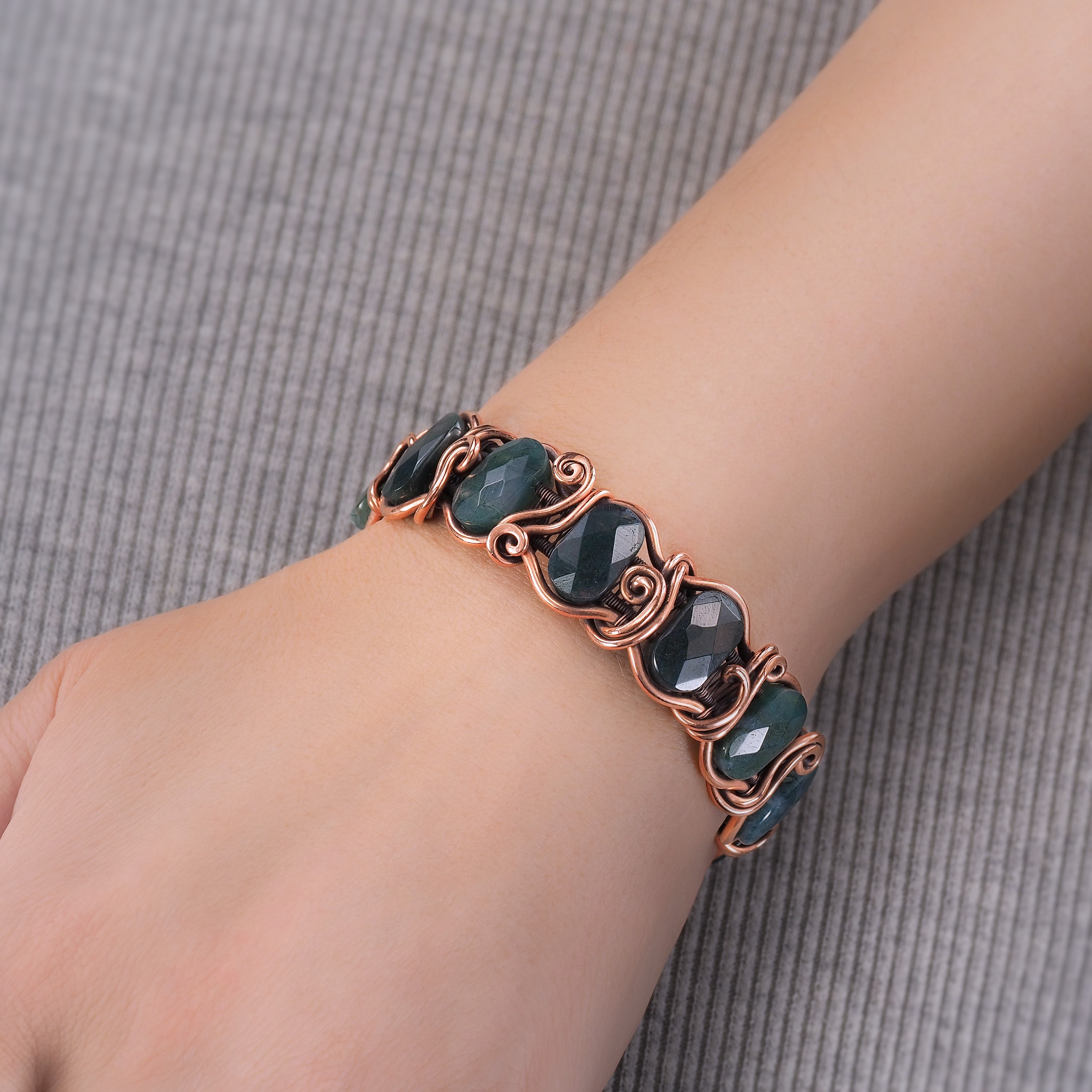Natural green jasper bracelet for woman Unique wire wrapped Inspire