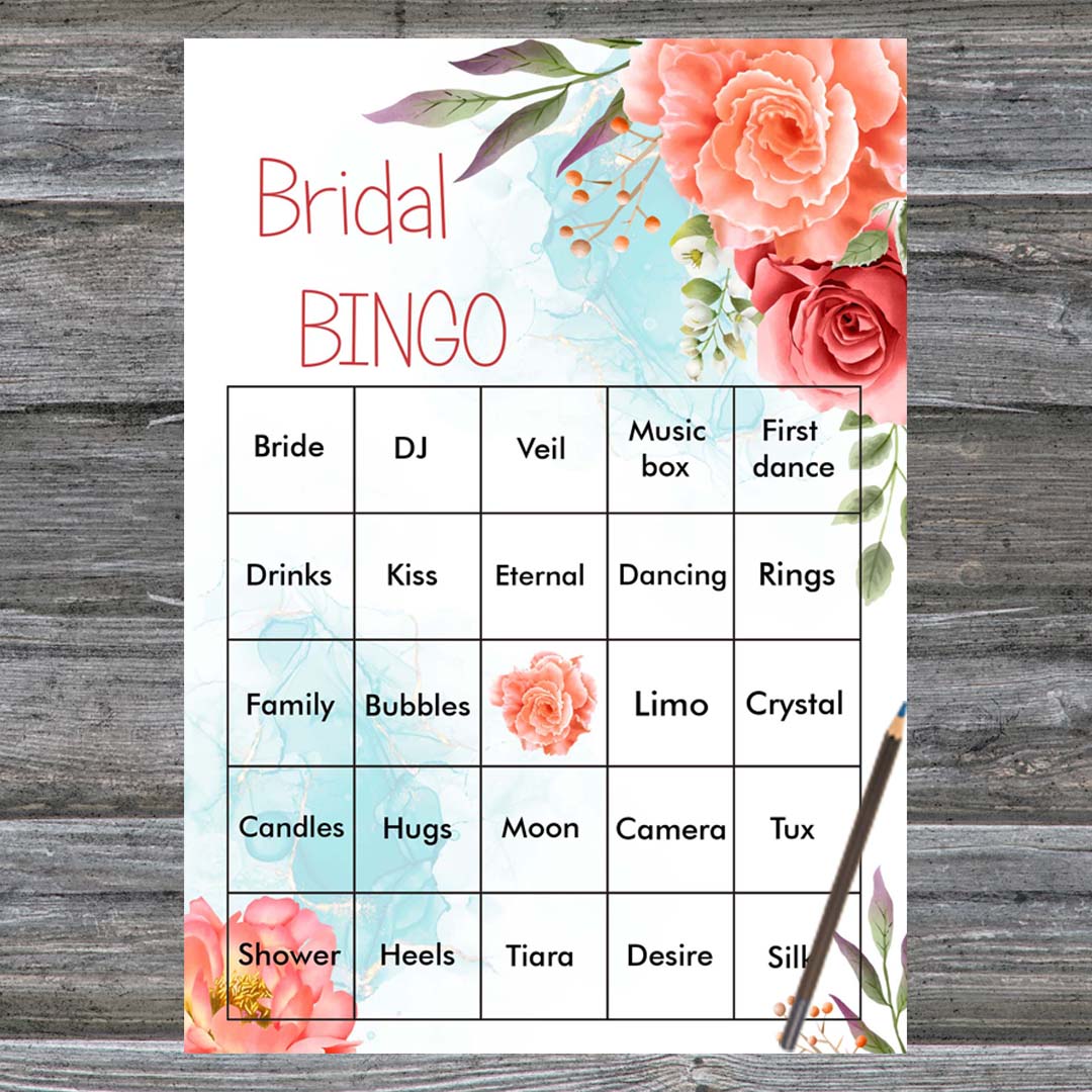 Bridal Shower Bingo Cards,Floral Bridal Bingo Cards,Pink Flo Inspire Uplift