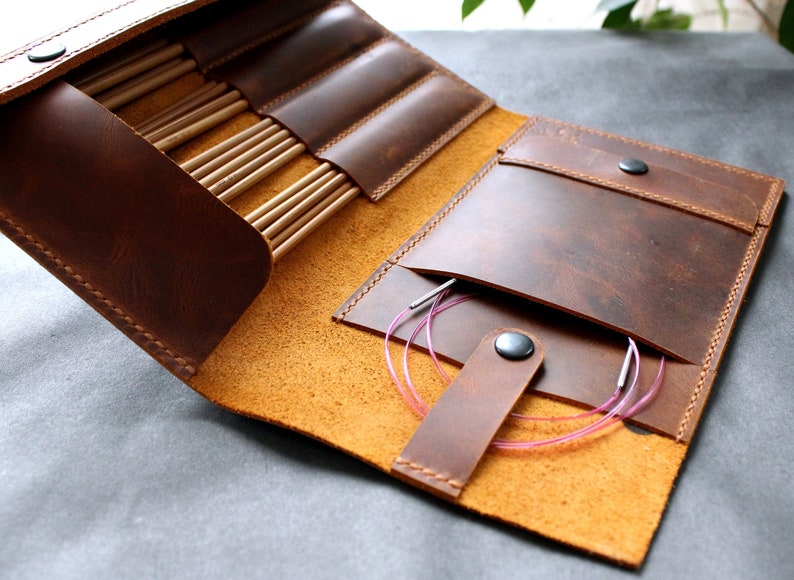 Real Leather needle case Handmade Knitting Needle Organizer Inspire