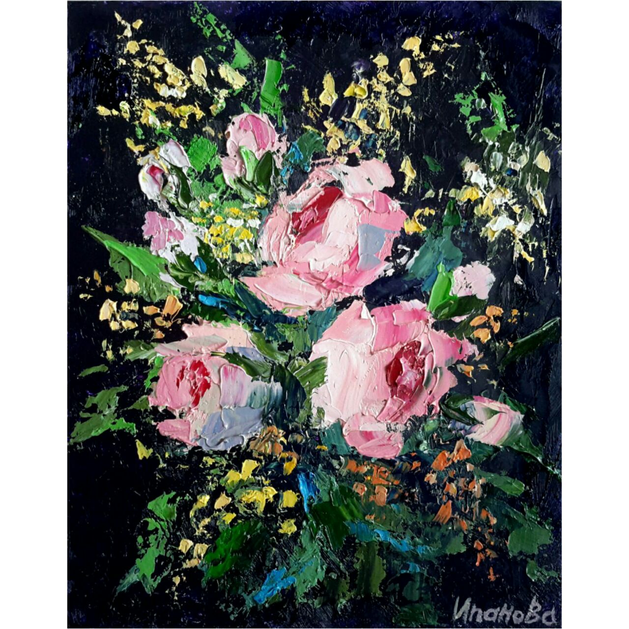 Pink Roses Original Oil Painting Flowers Impasto Floral Artw - Inspire ...