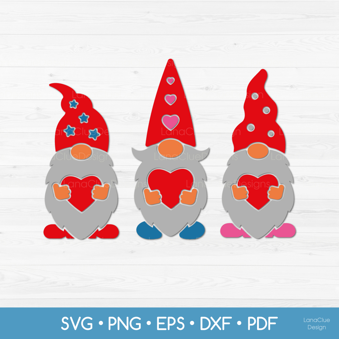 Three Gnomes with Hearts SVG - Valentine's Day Gnomes SVG | Inspire Uplift