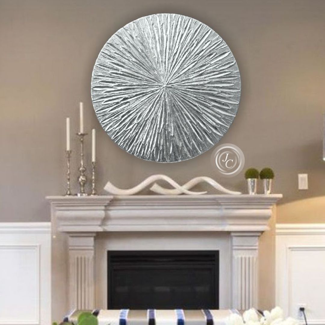 Silver Abstract Wall Art Round Original Painting Textured ar Inspire